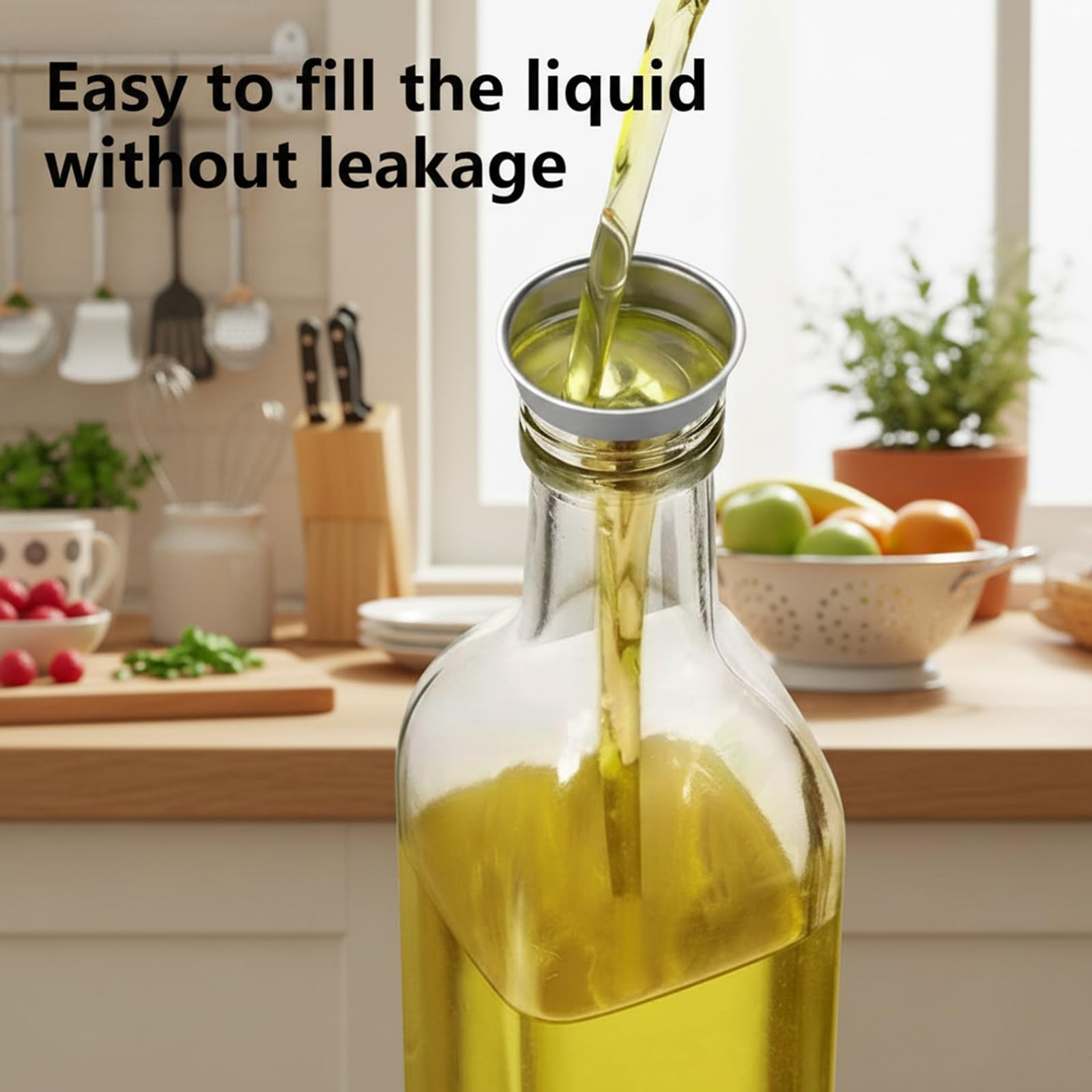 WERTIOO Oil Dispenser Bottle 4 Pack 17 OZ Glass Olive Oil and Vinegar Dispenser Set Oil Container with Funnel & Pen and Tag for Kitchen