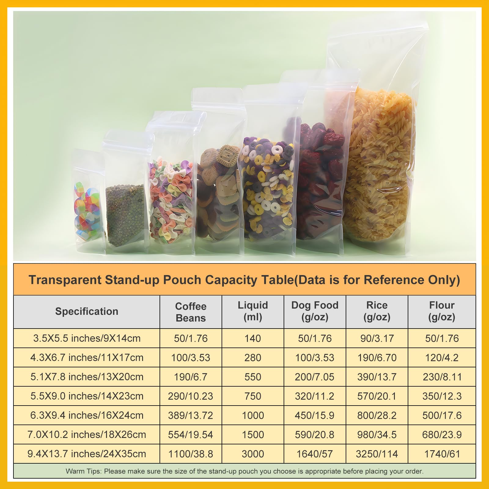 SumDirect Clear Resealable Stand Up Bags - 100 Pack 7x10.23 Inche/1500ml Stand Up Pounch Zipper Drink Bags for Food
