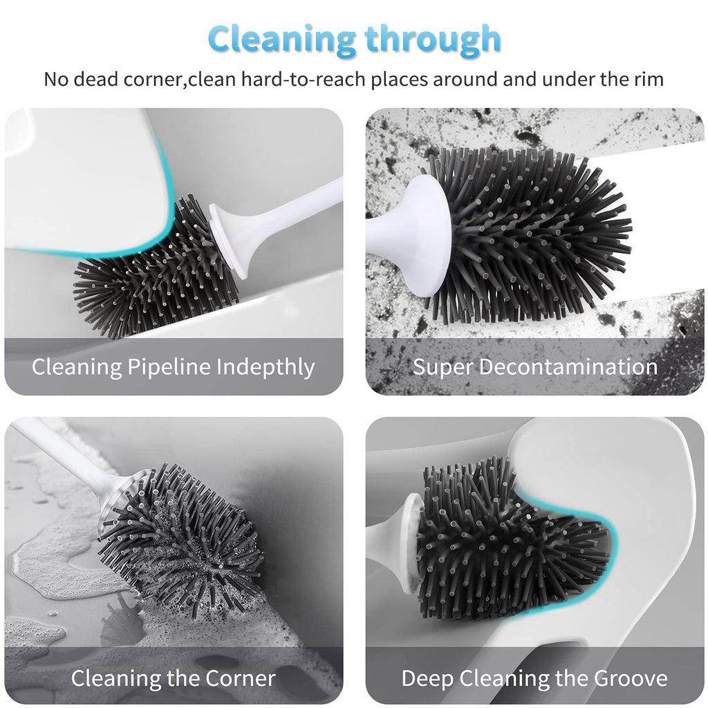 Bosta Toilet Brush with Holder, Silicone Toilet Bowl Brush Cleaning Toilet Scrubber Set with Non-Scratch Silicone Bristles Deep Cleaning