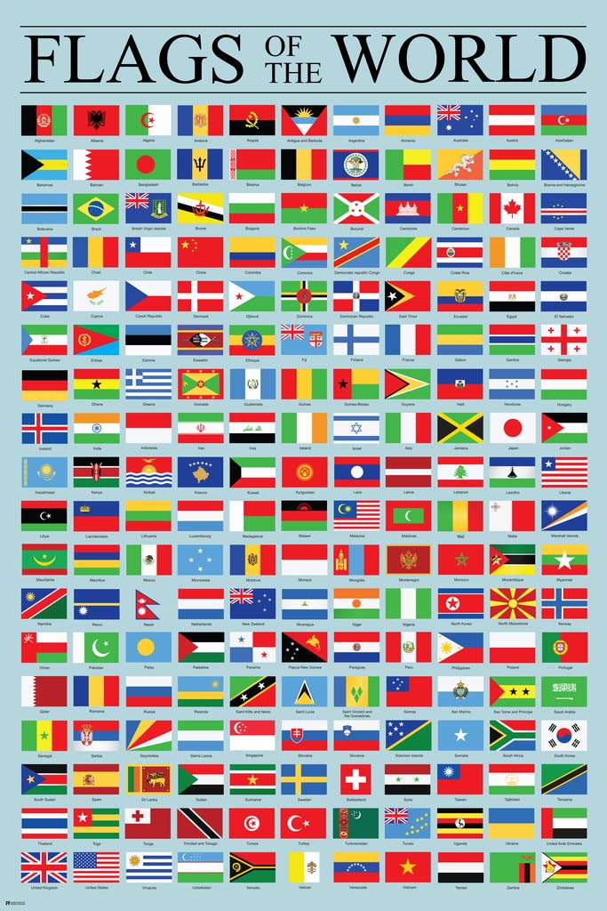 Flags of The World Classroom Reference Chart National Countries Symbol Poster 12x18 Inch