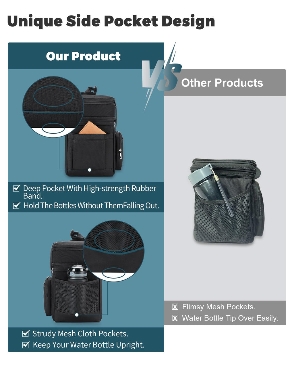 Insulated Lunch Bag for Men Women: Expandable Lunch Bag Box for Work Picnic Travel Outdoor - Large Reusable Leakproof Cooler Bag for Adult - Black