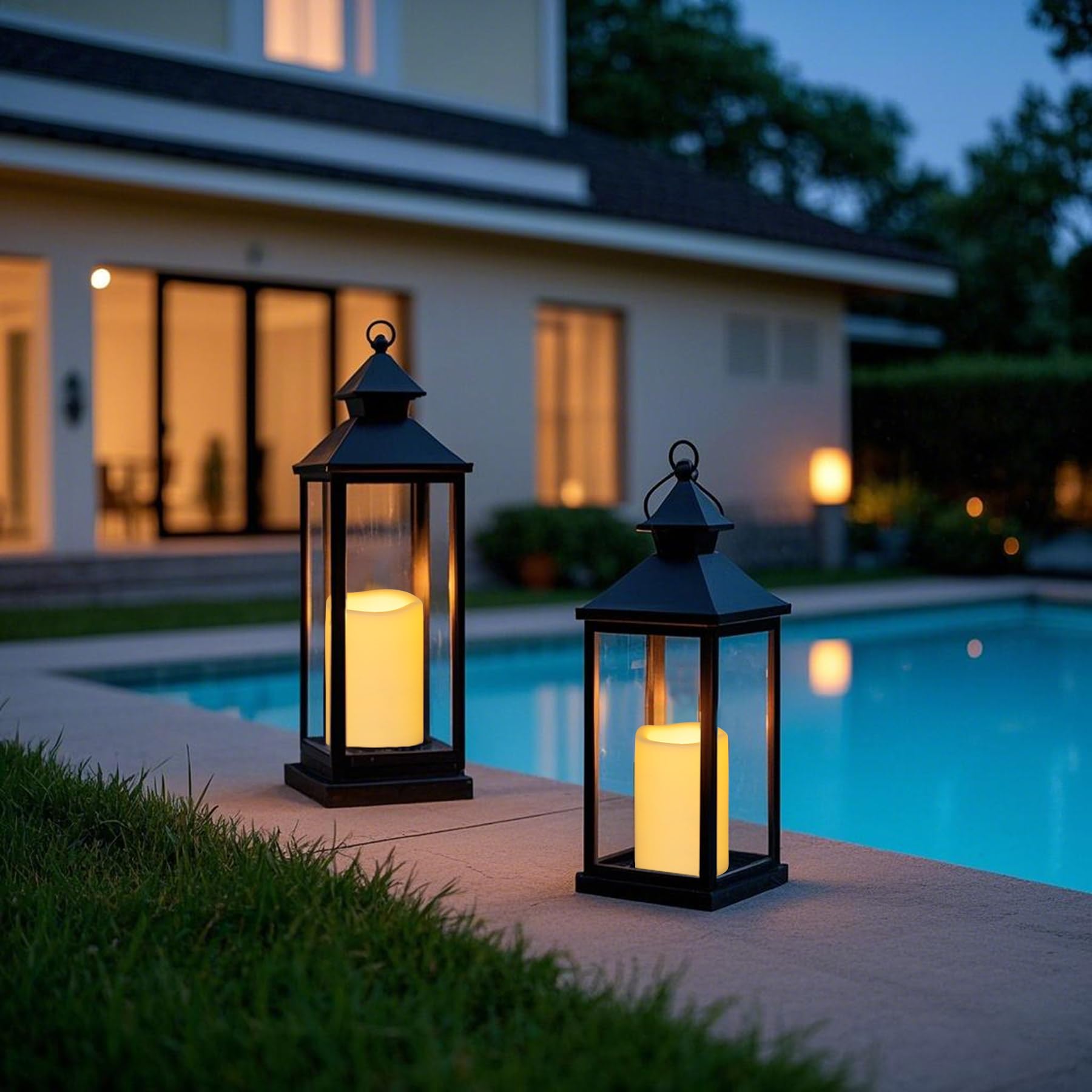 Yakpo 2 Pack 10 x 15 cm Waterproof Outdoor Candles with Timer Battery Operated, Large Outdoor LED Candles with Timer, Plastic Electric Flickering Flameless Pillar Candle for Garden Lantern Decorations