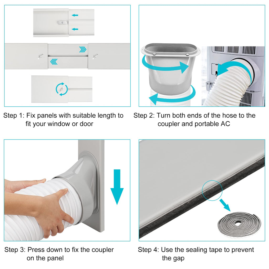 Estoder Portable AC Window Vent Kit with 5.9” Exhaust Hose & Coulper, Universal Window Seal for Portable Air Conditioner, Adjustable AC Duct Kit for Sliding Horizontal & Vertical Windows