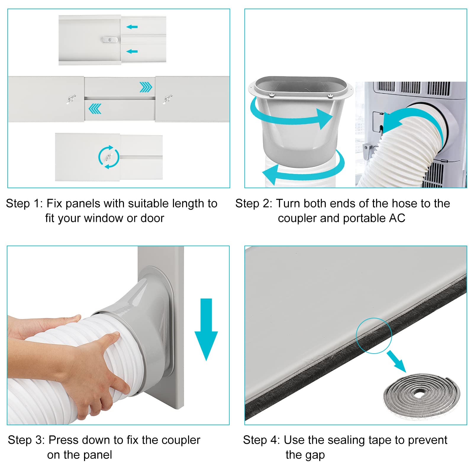 Estoder Portable AC Window Vent Kit with 5.9” Exhaust Hose & Coulper, Universal Window Seal for Portable Air Conditioner, Adjustable AC Duct Kit for Sliding Horizontal & Vertical Windows