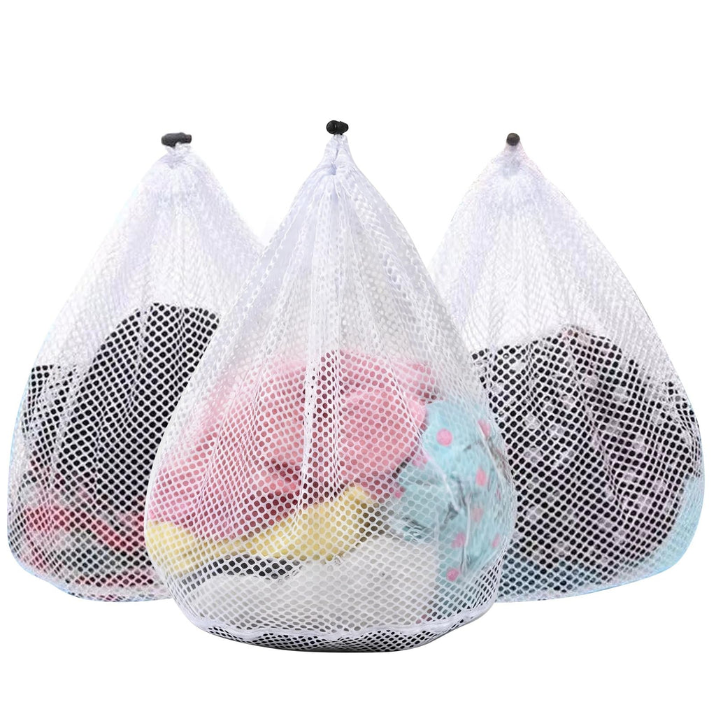 3Pcs Mesh Laundry Bags Washing Machine Mesh Wash Bags Jumbo for Delicates Clothes,Bed Linen,Toys with Drawstring Closure Sturdy(3 XXLarge 28 x 26 Inches)