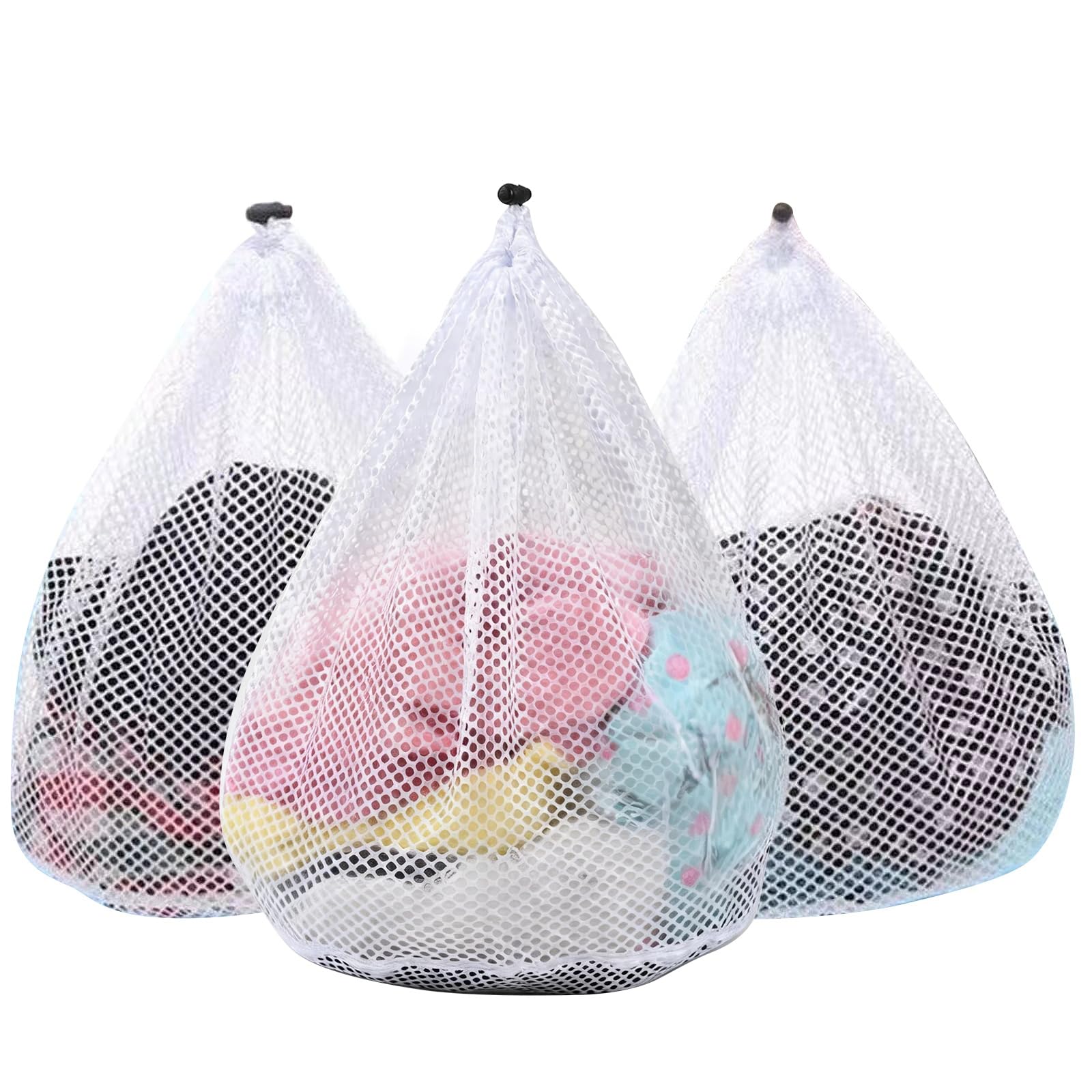 3Pcs Mesh Laundry Bags Washing Machine Mesh Wash Bags Jumbo for Delicates Clothes,Bed Linen,Toys with Drawstring Closure Sturdy(3 XXLarge 28 x 26 Inches)