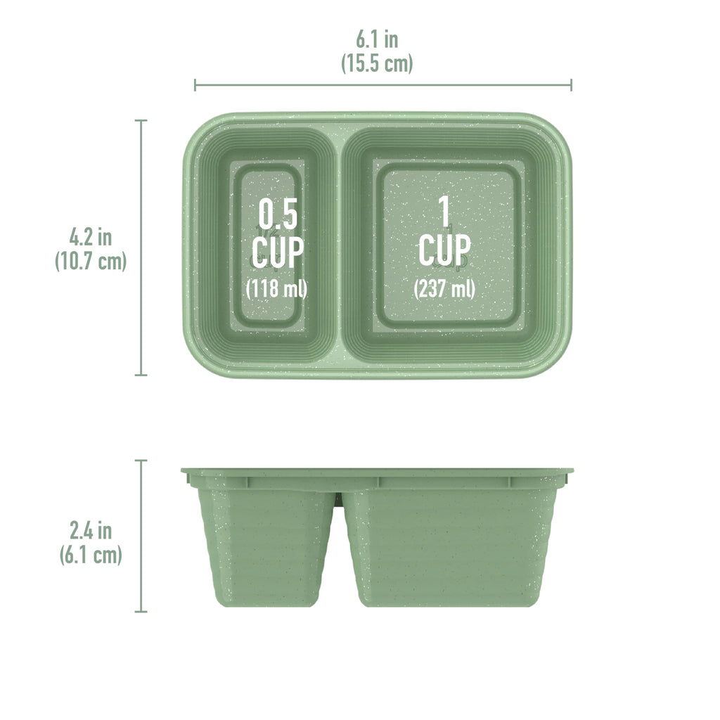Bentgo Prep - 2-Compartment Snack Containers with Lids - Reusable, Microwaveable, Durable, PFAS & BPA-Free, Freezer, & Dishwasher-Safe Meal Prep Food Storage - 10 Trays & 10 Lids (Basil Glitter)