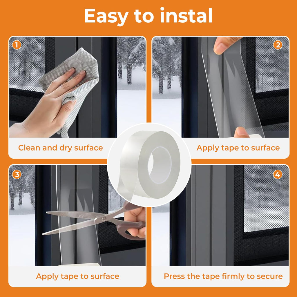 20Mil Thick Window Weather Sealing Tape, 2in x 66ft Transparent Window AC Insulation Air Conditioner Sealing Tape, No Residue