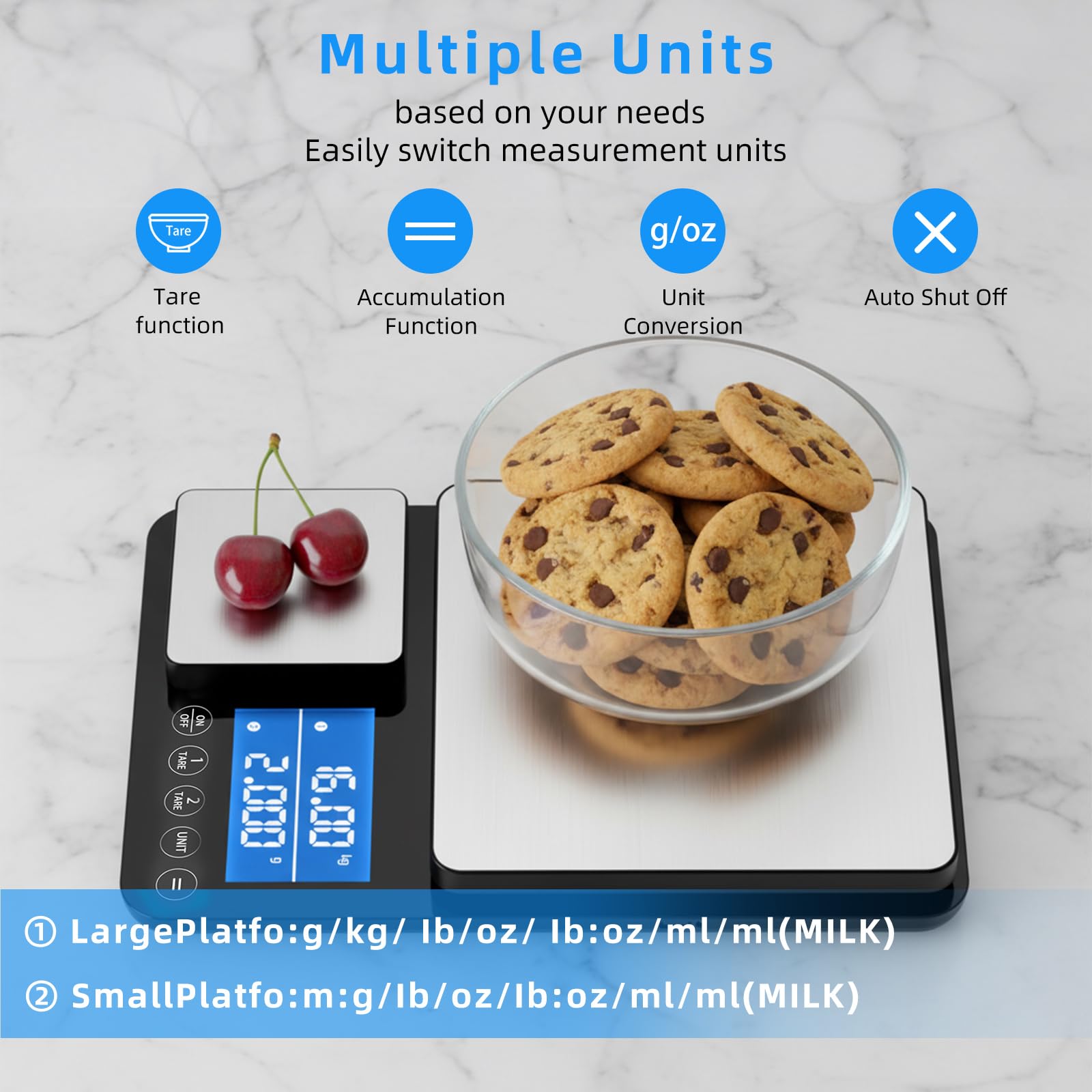 Dual Platform Kitchen Scale, [15kg/33lb-0.01g] Diyife High Precision Food Scale with LCD Display, Tare, Accumulation Function, Auto Off, 7 Units, Stainless Steel Cooking Scale for Food, Jewelry