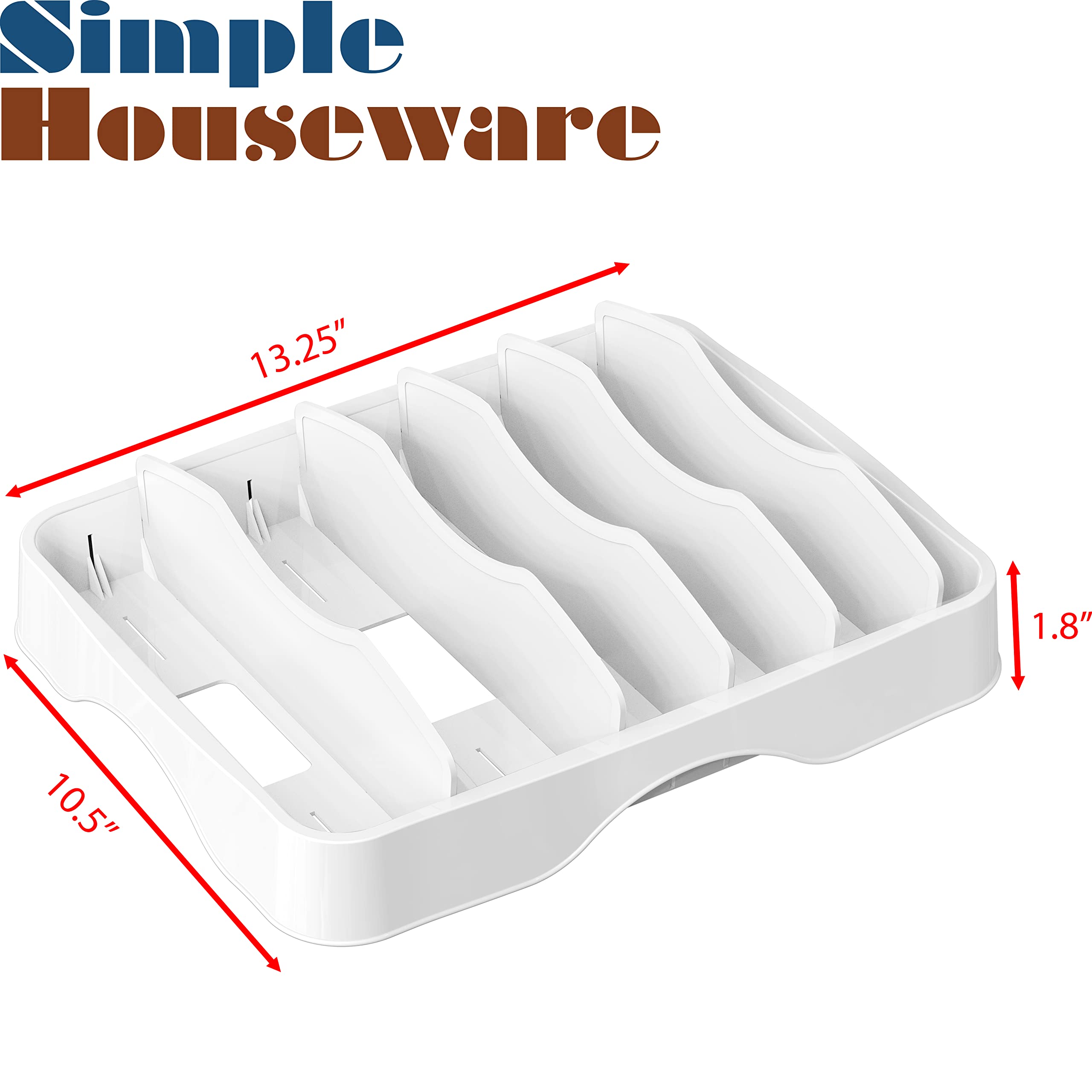Simple Houseware Food Container Lid Organizer with Adjustable Dividers for Inside Cabinet or Countertop Storage, 13.25" × 10.5", White
