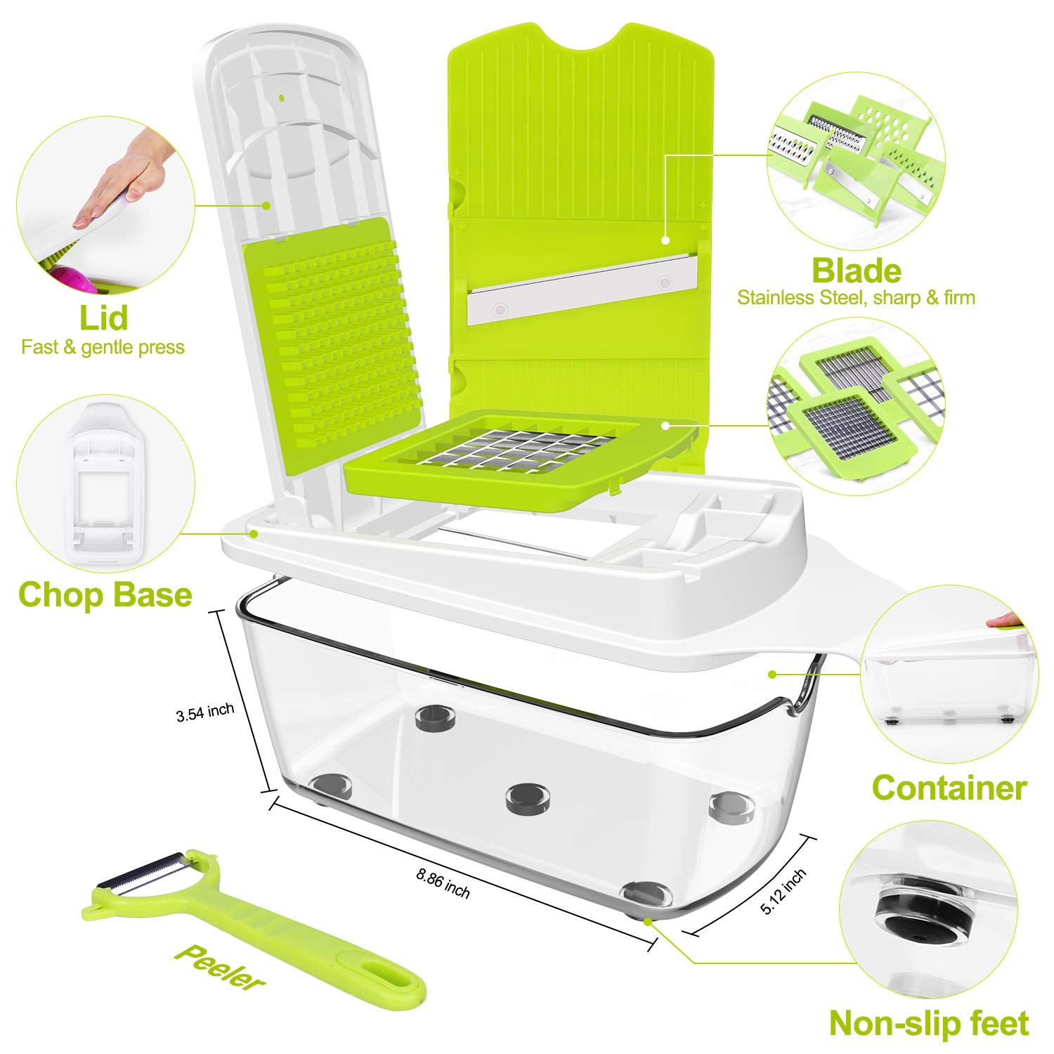 Vegetable Chopper and Slicer Dicer for Kitchen 23 PCS Veggie Slicer and Chopper Vegetable Cutter Cooking Accessories Gadget Stuff Salad Maker Dicing Machine Potato Fruit Chopper with Container