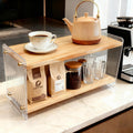 Coffee Station Organizer 2 Tier,Solid Wood Mug Shelf for Coffee Bar,Matcha Station,Tea Storage -2 Tier Countertop Coffee Bar Stand Holds Mugs,Beans,Syrup,Cups (Vertical Grain, 15.4"L x 5.7"W x 8.2H)