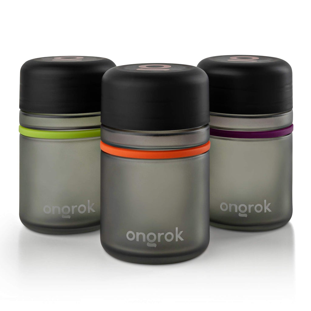 ONGROK Glass Storage Jar, 180ml (3 Pack) | Color-Coded Airtight Glass Containers, Jar to Store Goods with Care, Airtight and Child Resistant Lid