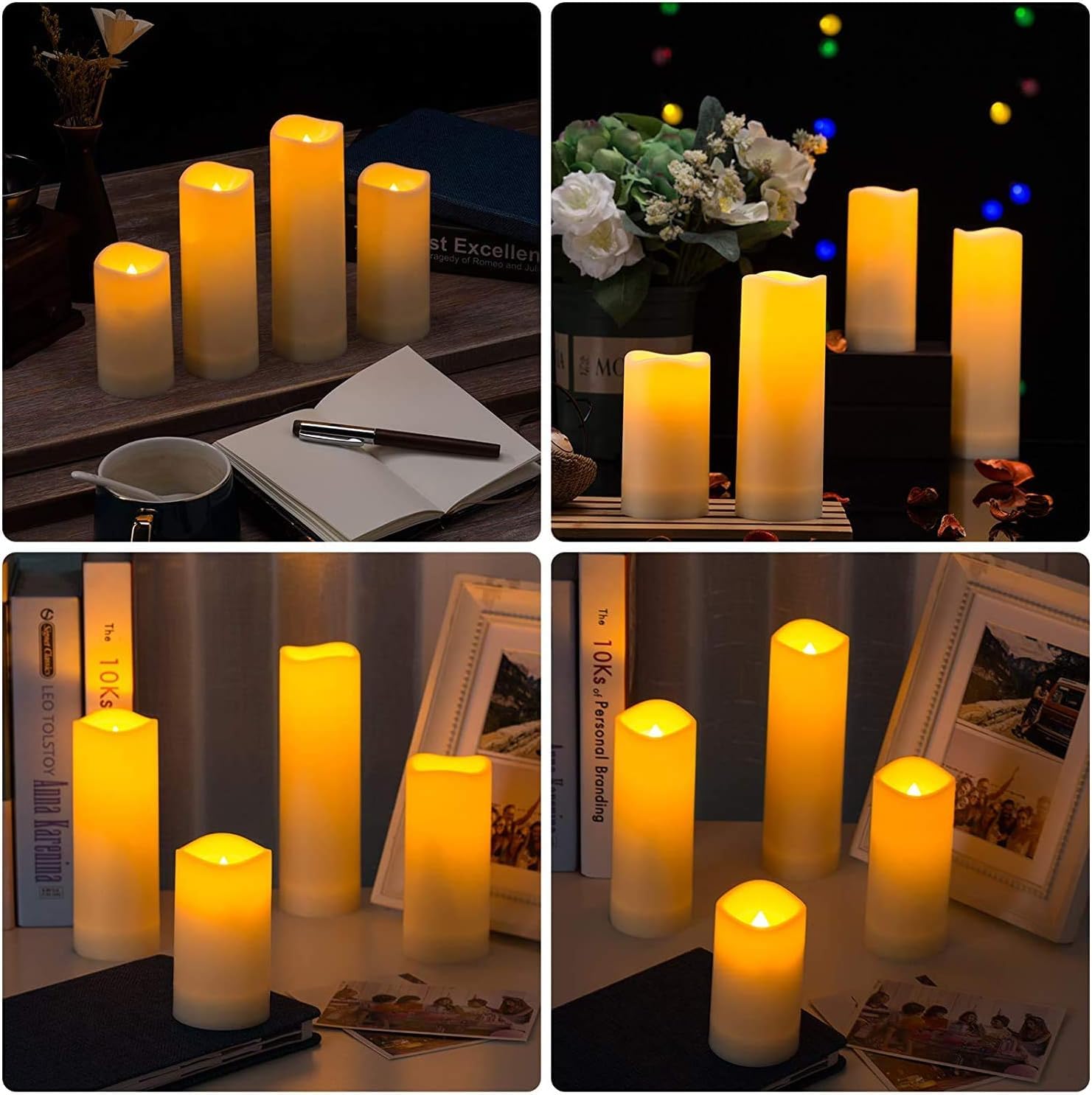 Flameless Candles, Led Candles Set of 12(D 2.1" X H 4" 5" 6" 7") Resin Candles with Remote Timer Waterproof Outdoor Indoor Candles (Made of Plastic)
