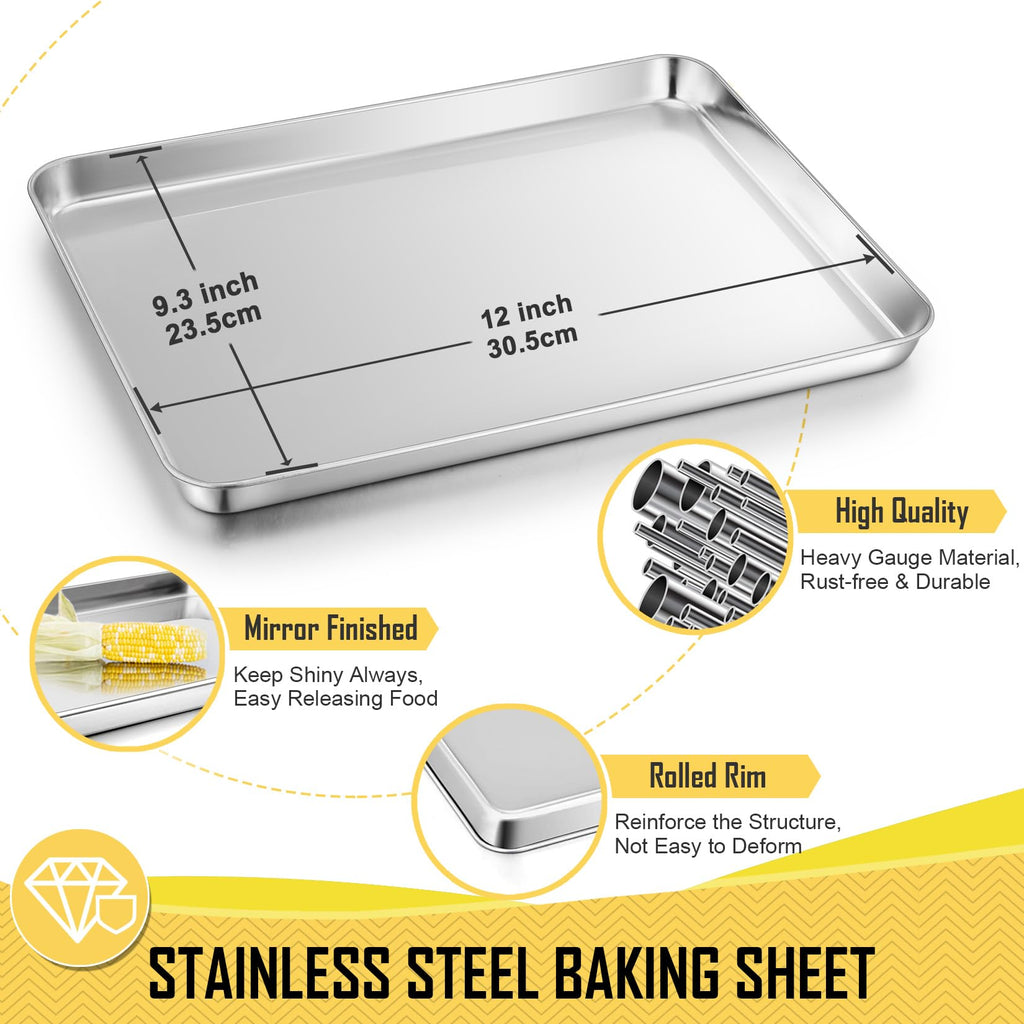 12.5 Inch Baking Pan with Rack Set, Joyfair Quarter Stainless Steel Toaster Oven Tray with Cooling Rack for Cookies/Meats/Bacon, Heavy Duty & Commercial Grade, Mirror Finish & Dishwasher Safe