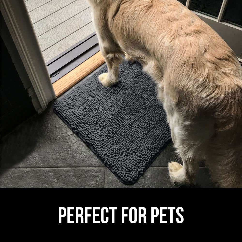 GORILLA GRIP Absorbent Soak Stopper Doormat, Rubber Backing Welcome Mat, Muddy Dog Paws Dirt, Washable Quick Dry Microfiber Chenille Floor Interior Door Mats, Home Décor, 24x17 in Charcoal