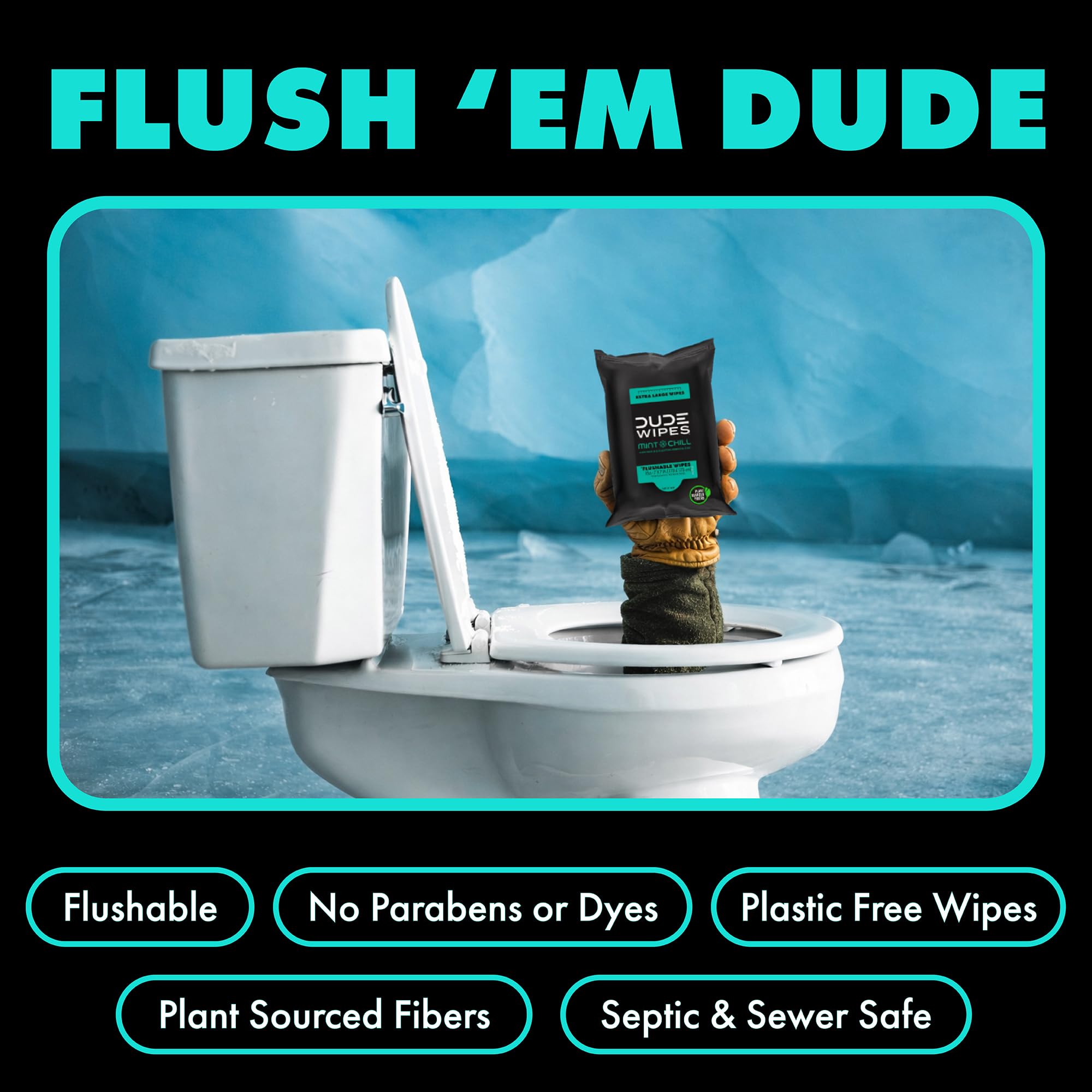 DUDE Wipes - Flushable Wipes Travel Pack - 6 Pack, 108 Wipes - Mint Chill Extra-Large Adult Wet Wipes - Vitamin-E, Aloe Vera, Eucalyptus, and Tea Tree Oils - Septic and Sewer Safe Butt Wipes