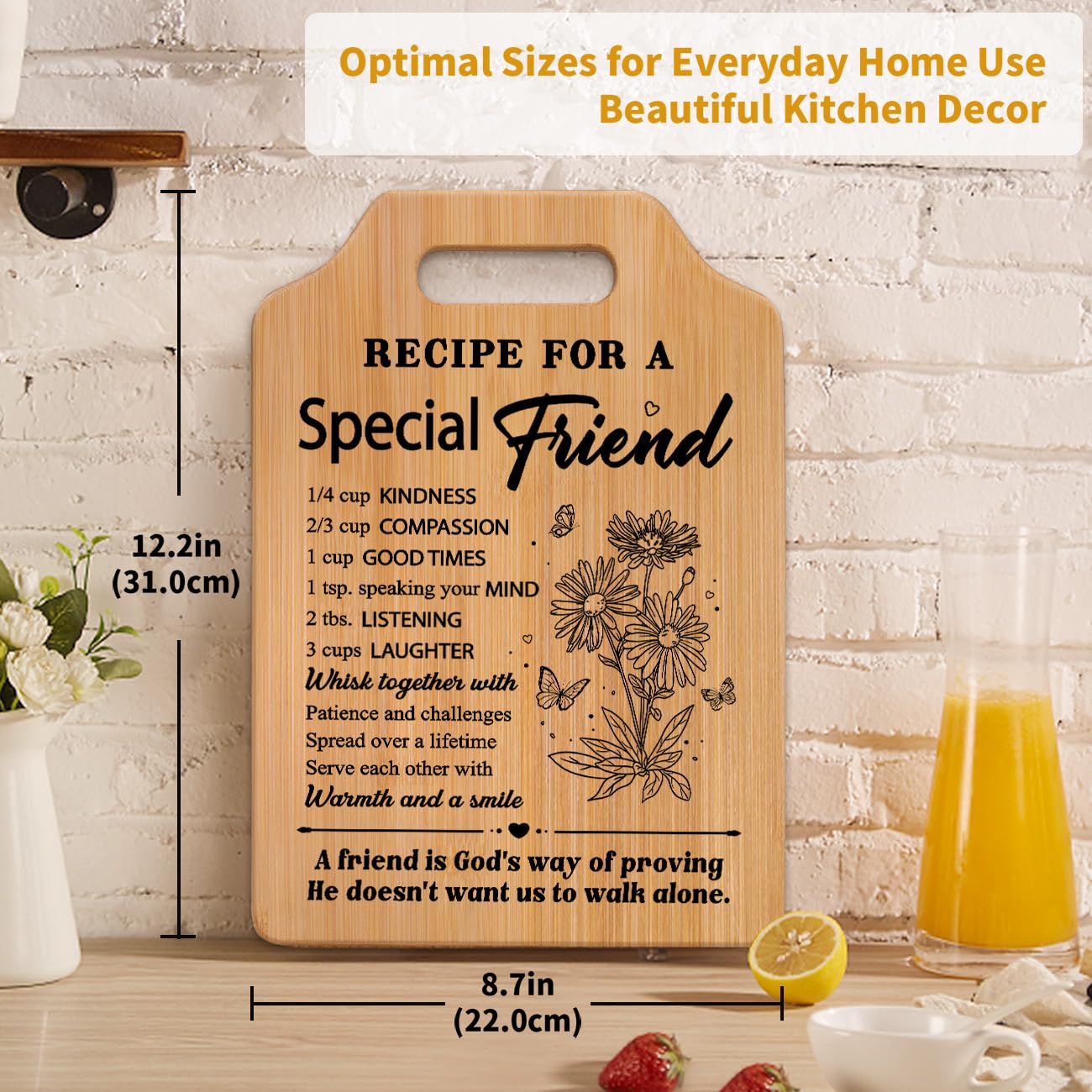 Milcier Friend Gifts for Women, Best Friend Birthday Gifts for Women, Recipe Cutting Board for Bestie, BFF, Friendship Christmas Birthday Present for Woman
