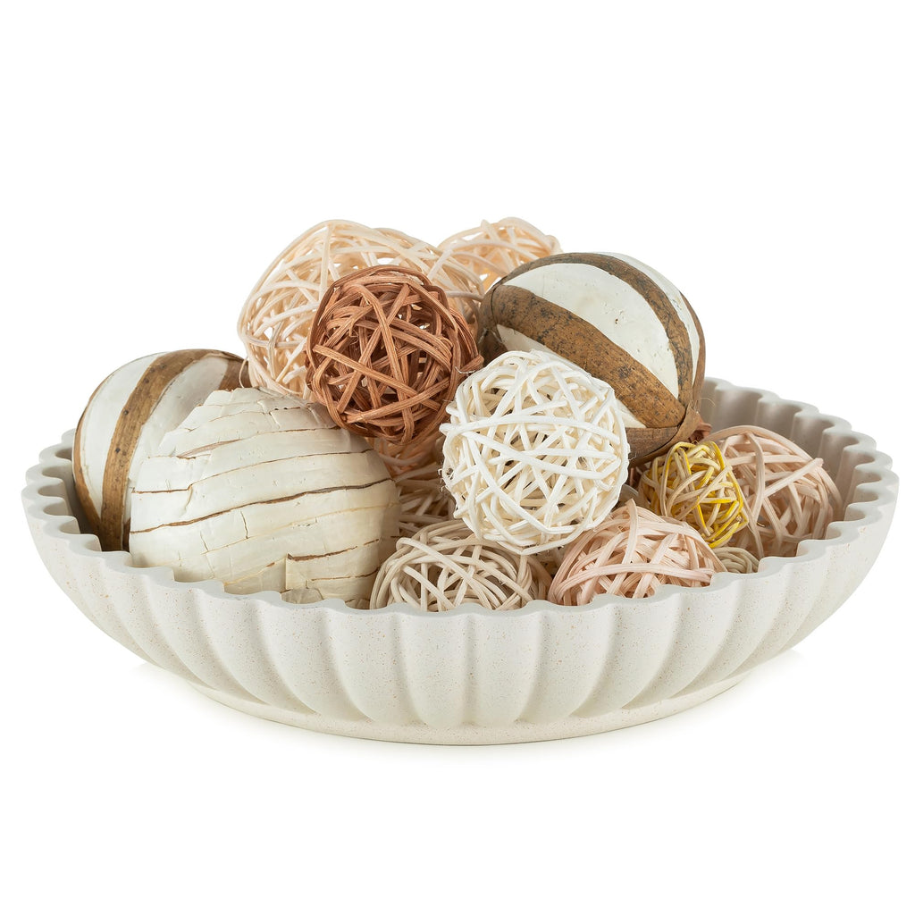 Hanobe Decorative Centerpiece Bowl Decor: Large Fruit Bowls for Home Dinning Kitchen Counter Resin Scalloped Ruffle Key Tray for Living Entryway Coffee Tables
