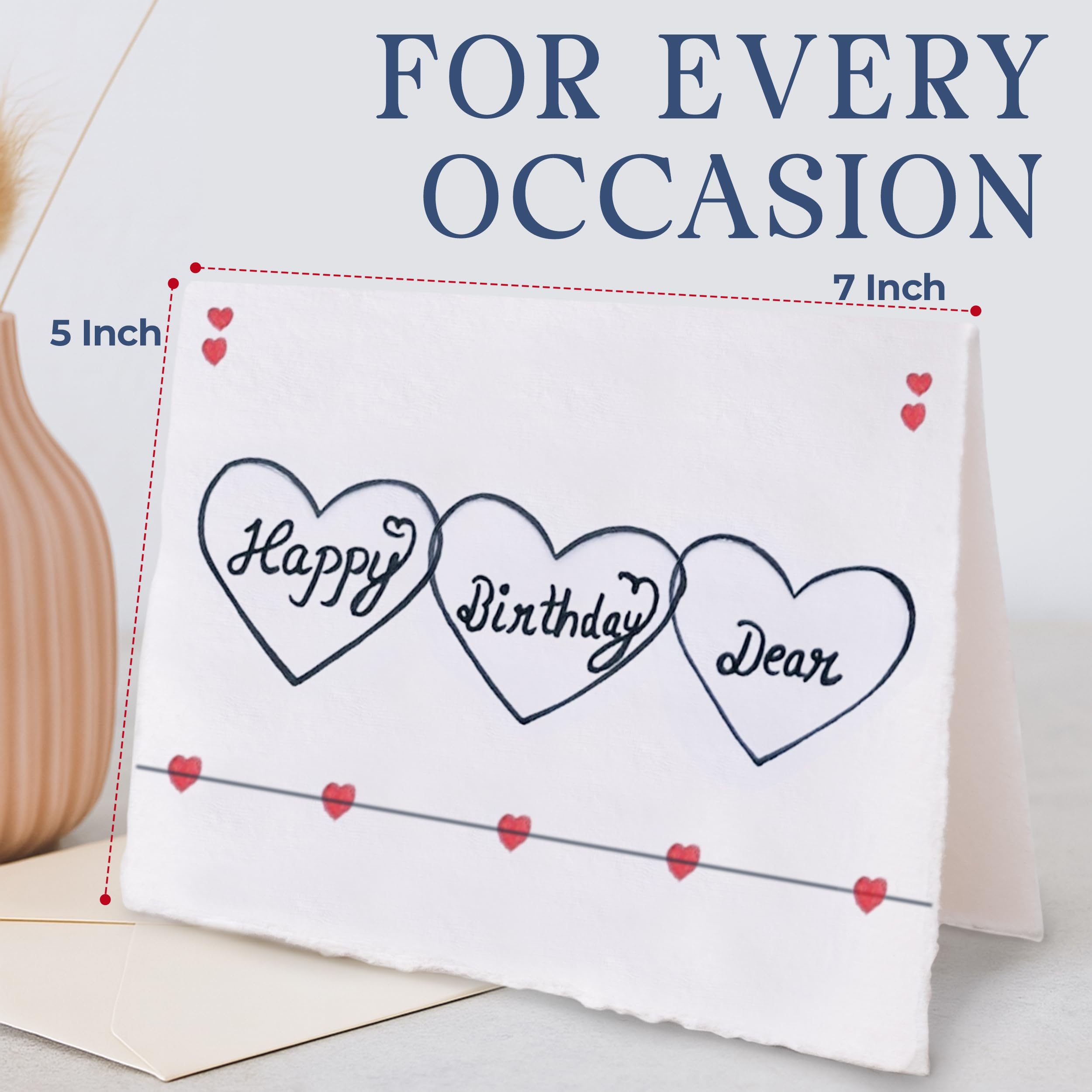Wanderings Handmade Deckle Edge Blank Greeting Cards & Envelopes with Flower Art - Thick 300gsm paper– 20 Cards (5 Each of 4 Varieties) for Invitations, Thank Yous, Get Well and Birthday Cards –5x7"