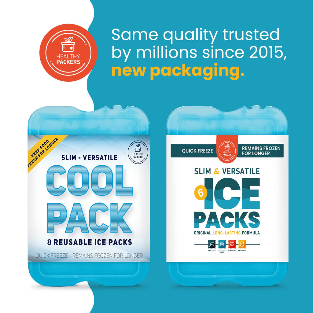 Ice Packs for Lunch Bags - Original Cool Pack | Slim & Long-Lasting Reusable Ice Pack for Lunch Box, Lunch Bag and Cooler | Freezer Packs for Coolers (Set of 6)