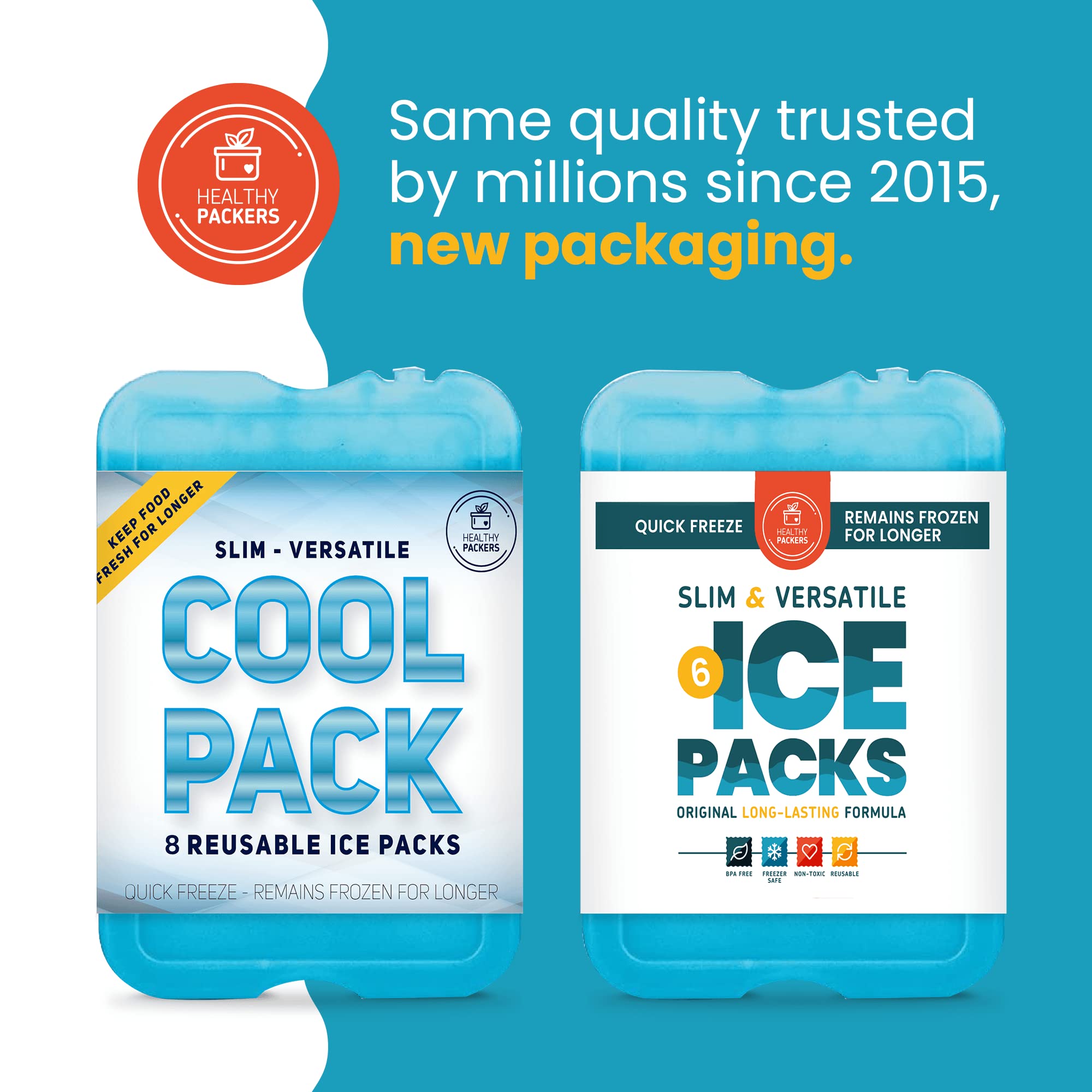 Ice Packs for Lunch Bags - Original Cool Pack | Slim & Long-Lasting Reusable Ice Pack for Lunch Box, Lunch Bag and Cooler | Freezer Packs for Coolers (Set of 6)