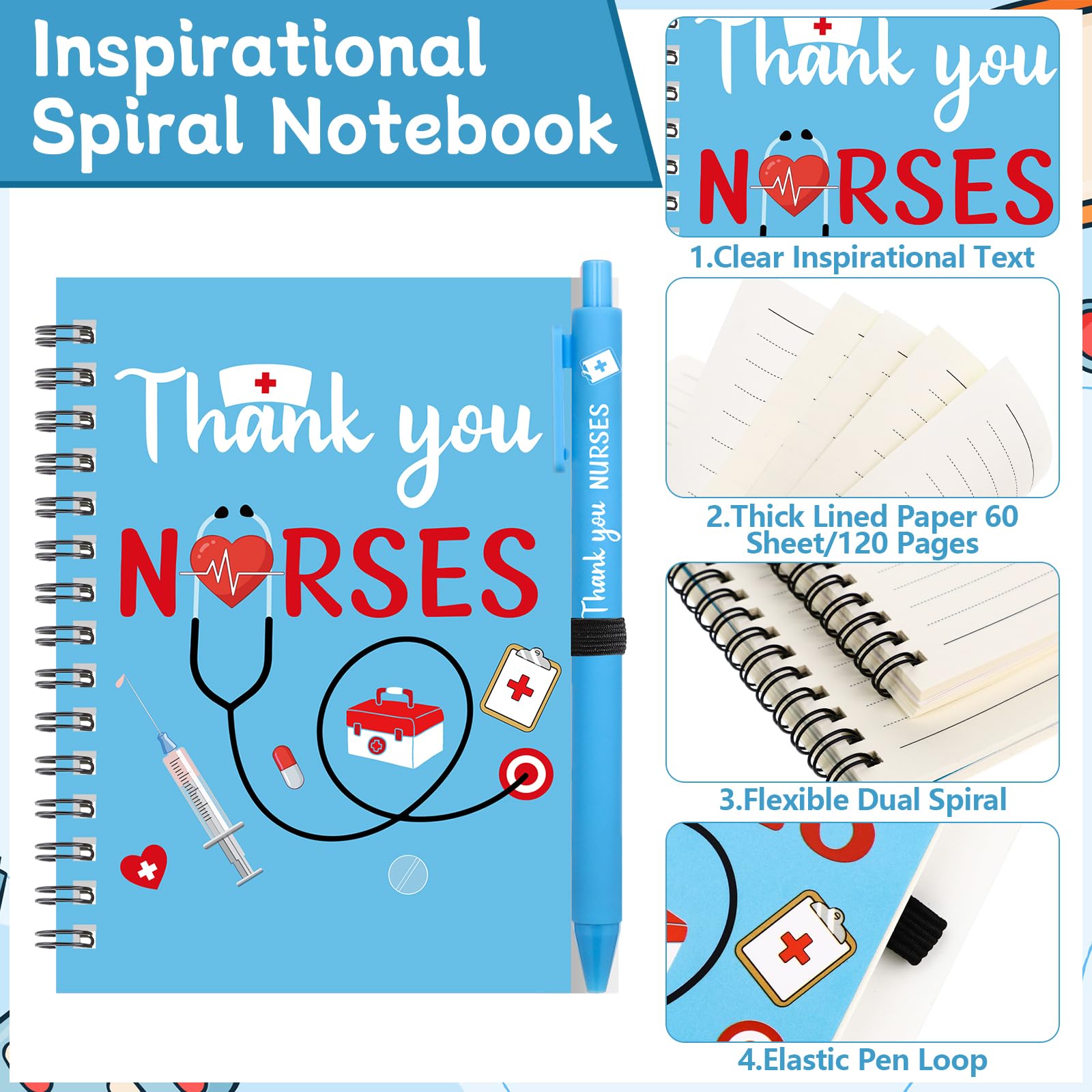 12 Pcs Nurse Graduation Gift Set Inspirational Spiral Notebooks Motivational Ballpoint Pens Bulk Nurse New Job Gifts Healthcare Worker Appreciation Present for Nursing Student Graduate