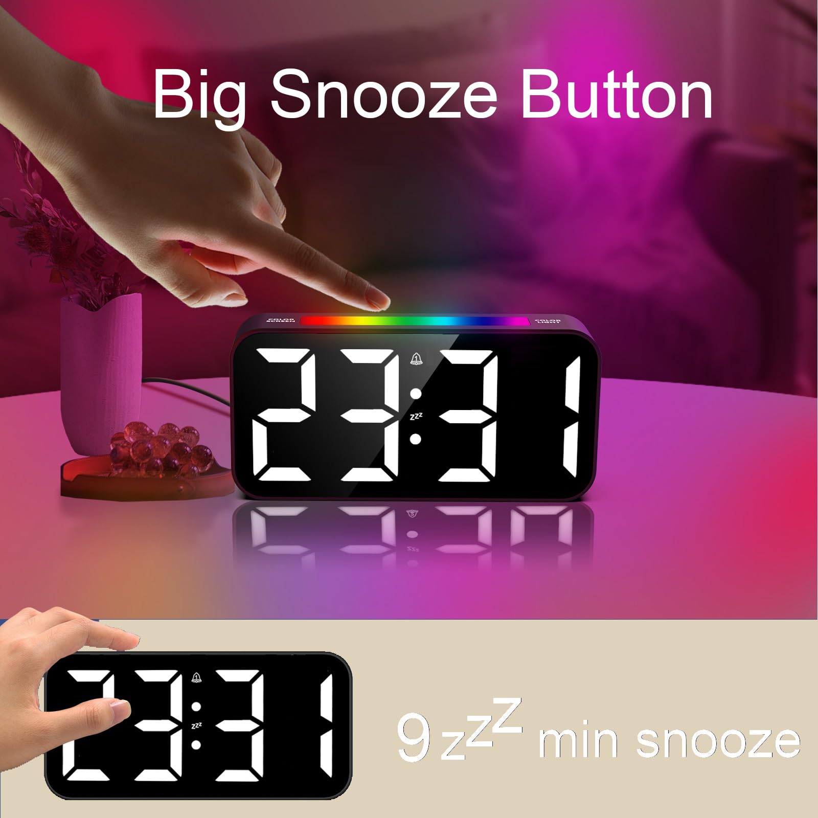 Topski Loud Alarm Clocks for Bedrooms Heavy Sleepers, Digital Clock with Night Light, Large Display, Dual Alarm, Snooze, Dimmable Bedside Alarm Clock for Kids Teens Boys Girls