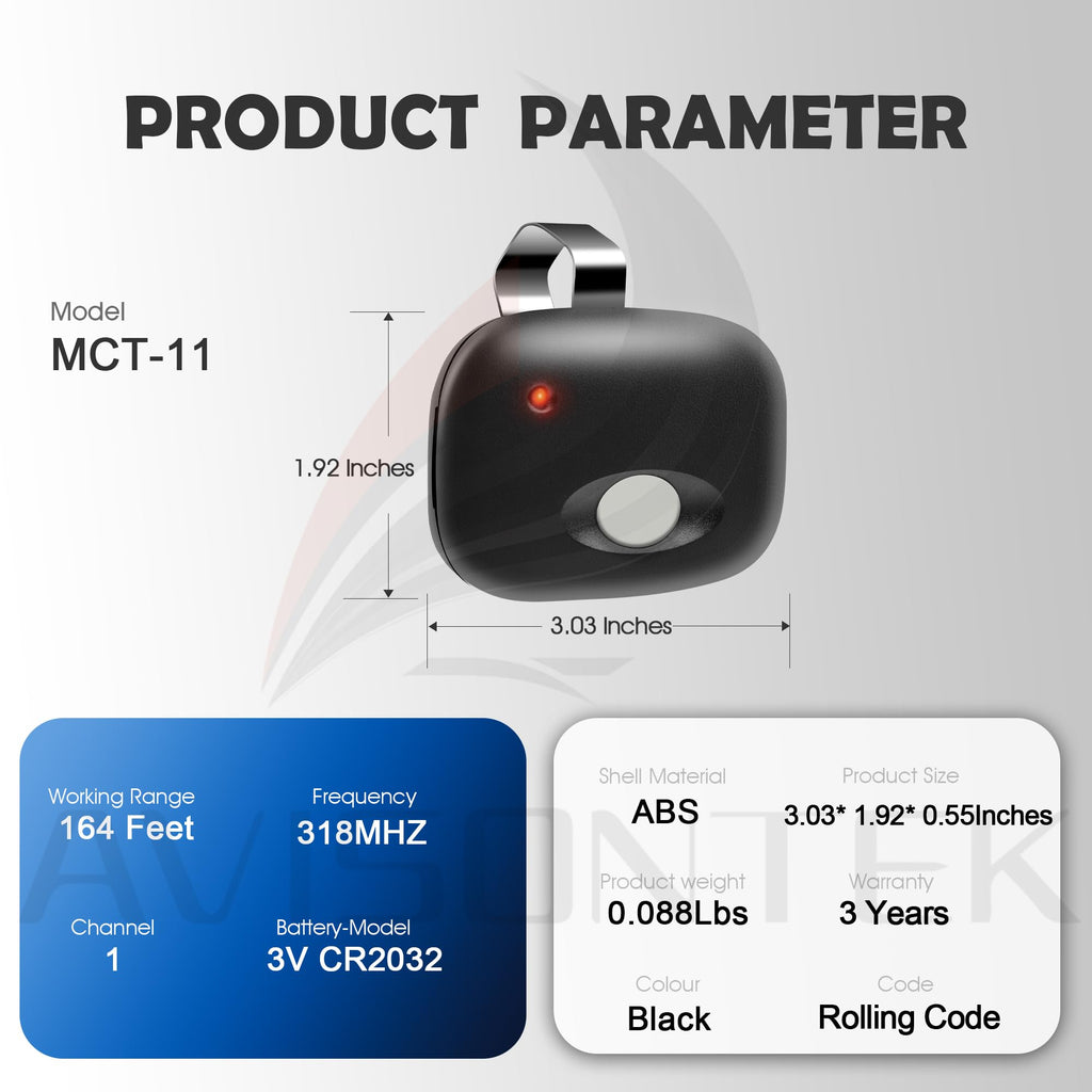 2 for MCT-11 Linear Garage Door Opener Remote 3-Year-Warranty