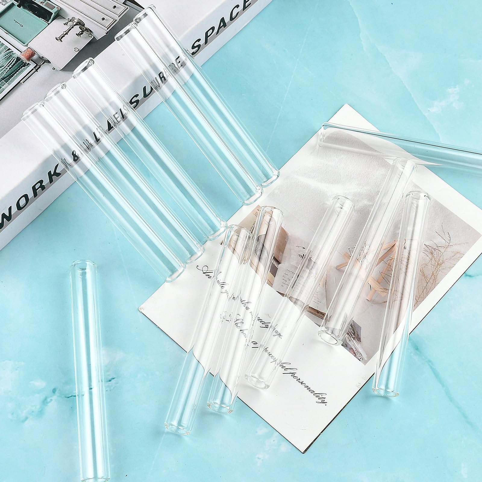 Worldity 30 Pcs 4 Inches Long Glass Blowing Tubes, Clear Glasses Tube for Art DIY, 12mm OD 8mm ID 2mm Thick Wall Glass Borosilicate Blowing Tubes with 6 Cleaning Brush