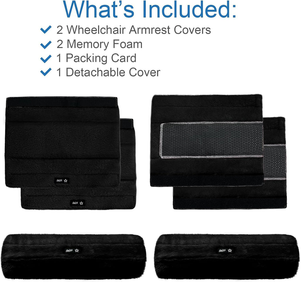 SPRING SEAON Wheelchair Armrest Covers 2 Pack Soft Memory Foam Wheelchair Armrest Pads Wicking Washable for Office Transport Chair(Black)