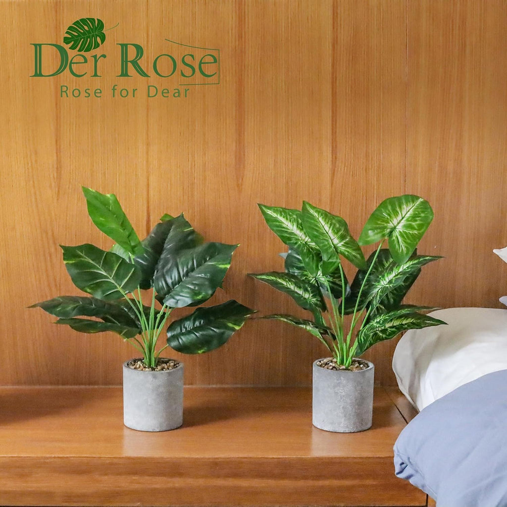 Der Rose 2Pcs Fake Plants Artificial Potted Faux Plants for Home Bathroom Bedroom Living Room Office Desk Decor Indoor
