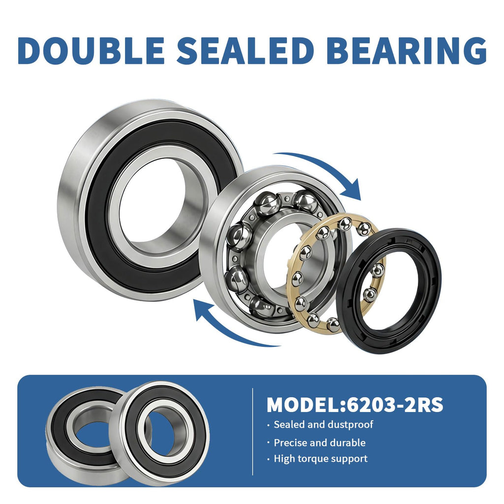 10 Pcs 6203-2RS Ball Bearings,Bearing Steel, Double Rubber& High RPM Support, Sealed Miniature Deep Groove Ball Bearings.