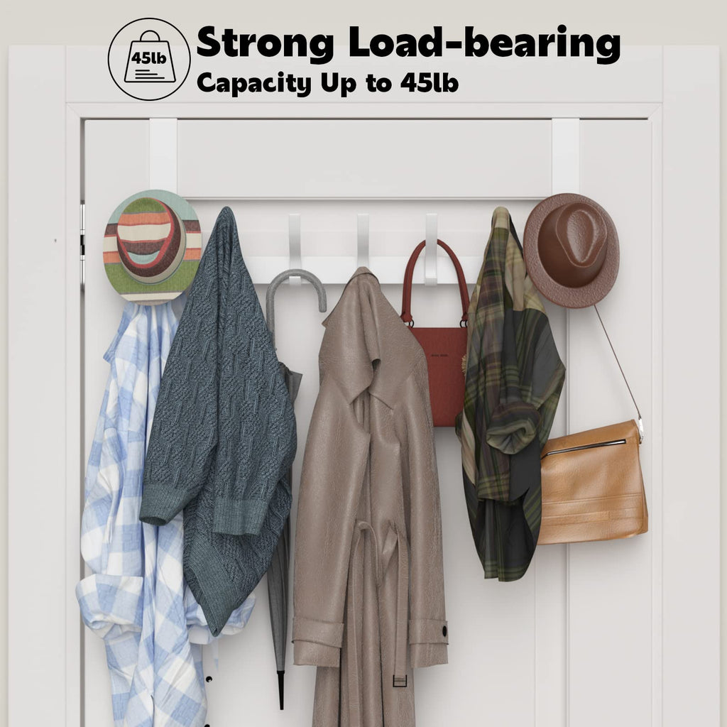 Peasulin 2 Pack Over The Door Hooks, Sturdy Door Hanger, Large Over The Door Towel Rack with 12 Hooks, Heavy Duty Easy to Install, for Bathroom, Bedroom，Kitchen，Hanging Towels, Coats (White)