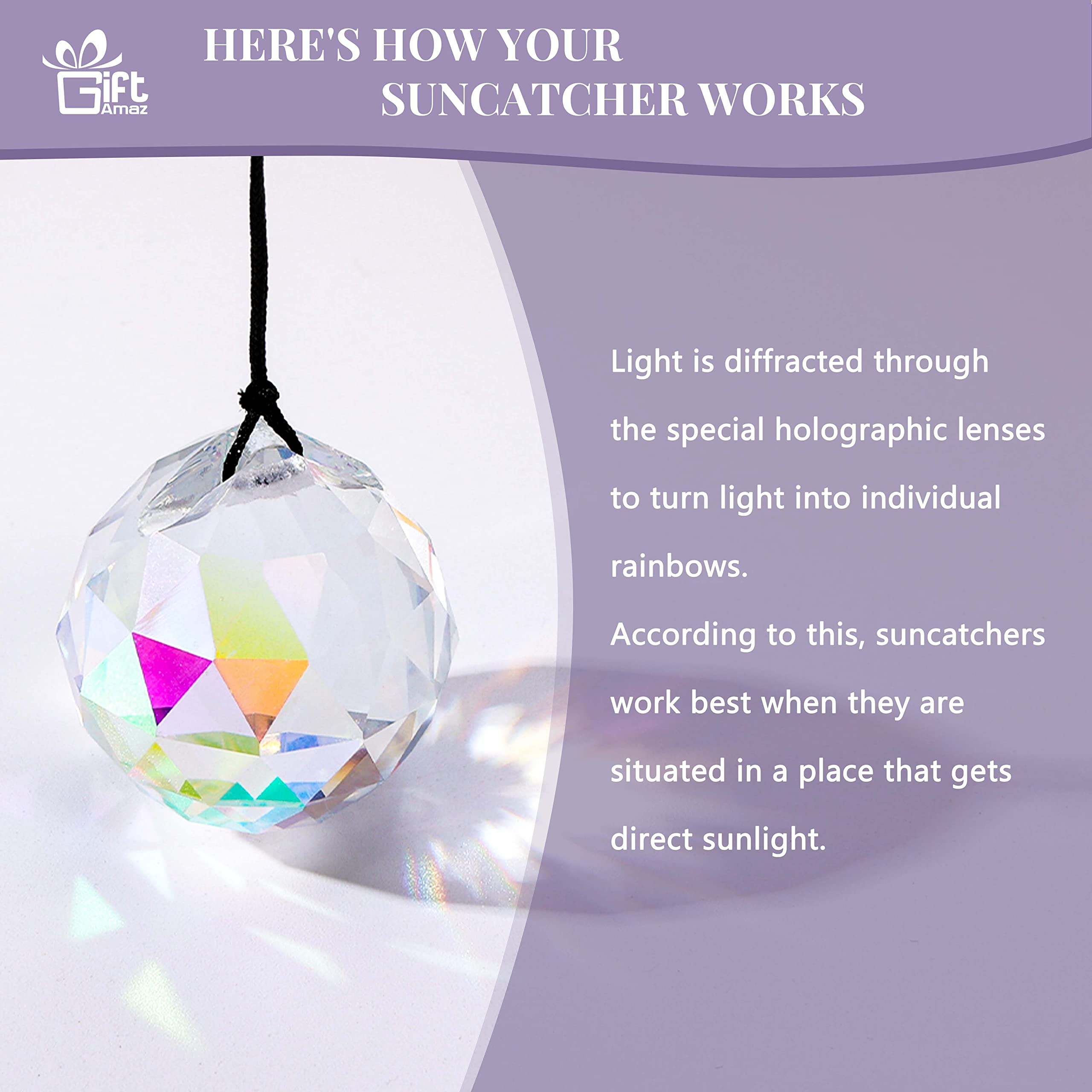 GiftAmaz Crystal Suncatcher Wind Chimes with 4 Tuned Tubes, Hanging Prism Rainbow Maker Chandelier Crystal Pendant Wind Chime Window Hanging Ornament Gift for Women Friends Home Garden Decor Birthday