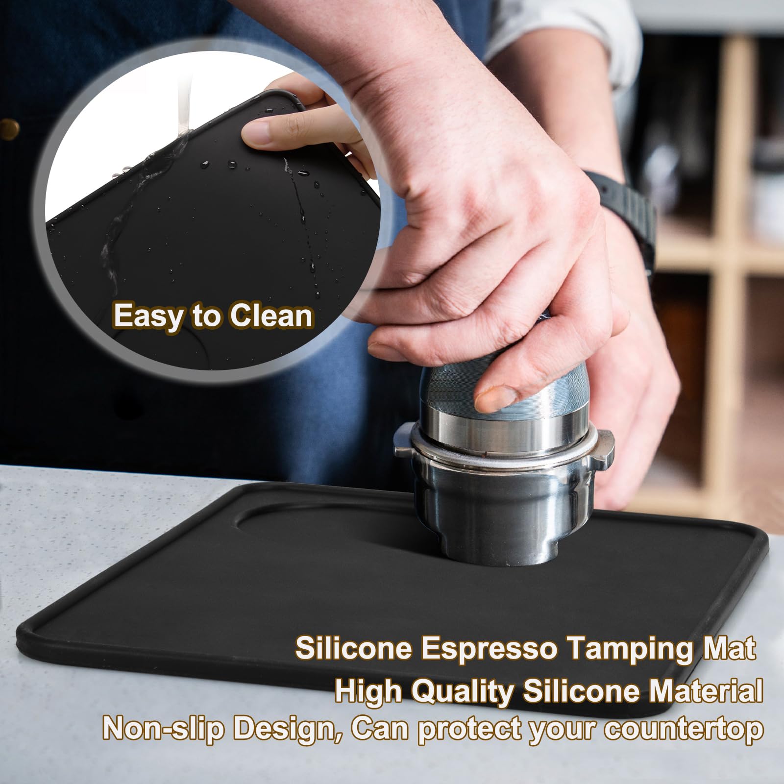 HOMEE Coffee Knock Box 4.8 Inch with Coffee Tamping Mat,Shock-Absorbent Durable Barista Style Knock Box with Removable Knock Bar and Non-Slip Base, Equipped Silicone Anti-Slip Espresso Tamping Mat