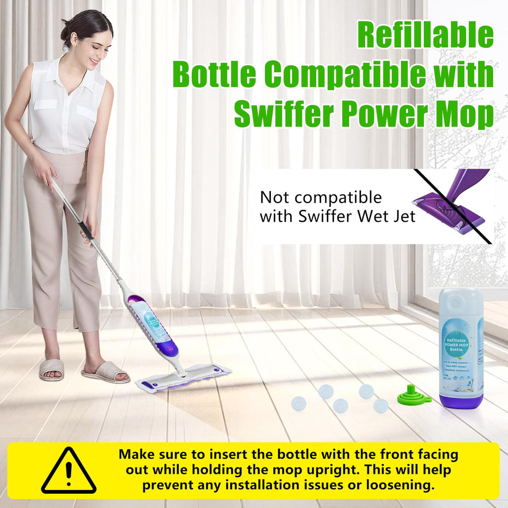 Power Mop Refillable Bottle for Swiffer PowerMop, Empty Reusable Bottle for Power Mop, 26 FL OZ Leak-Proof HDPE Solution Container with 5 Silicone Gaskets & Folding Funnel