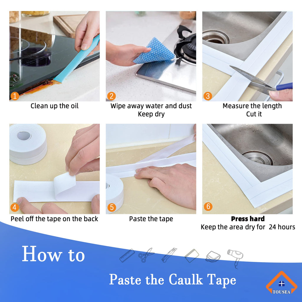 White Caulk Tape for Bathtub Self Adhesive,1.5" x 19.7Ft sealant caulk Caulk Strip Caulking Sealing Tape for Kitchen Countertop,Bathroom,Toilet,and Bathtub Floor Wall Edge Protector