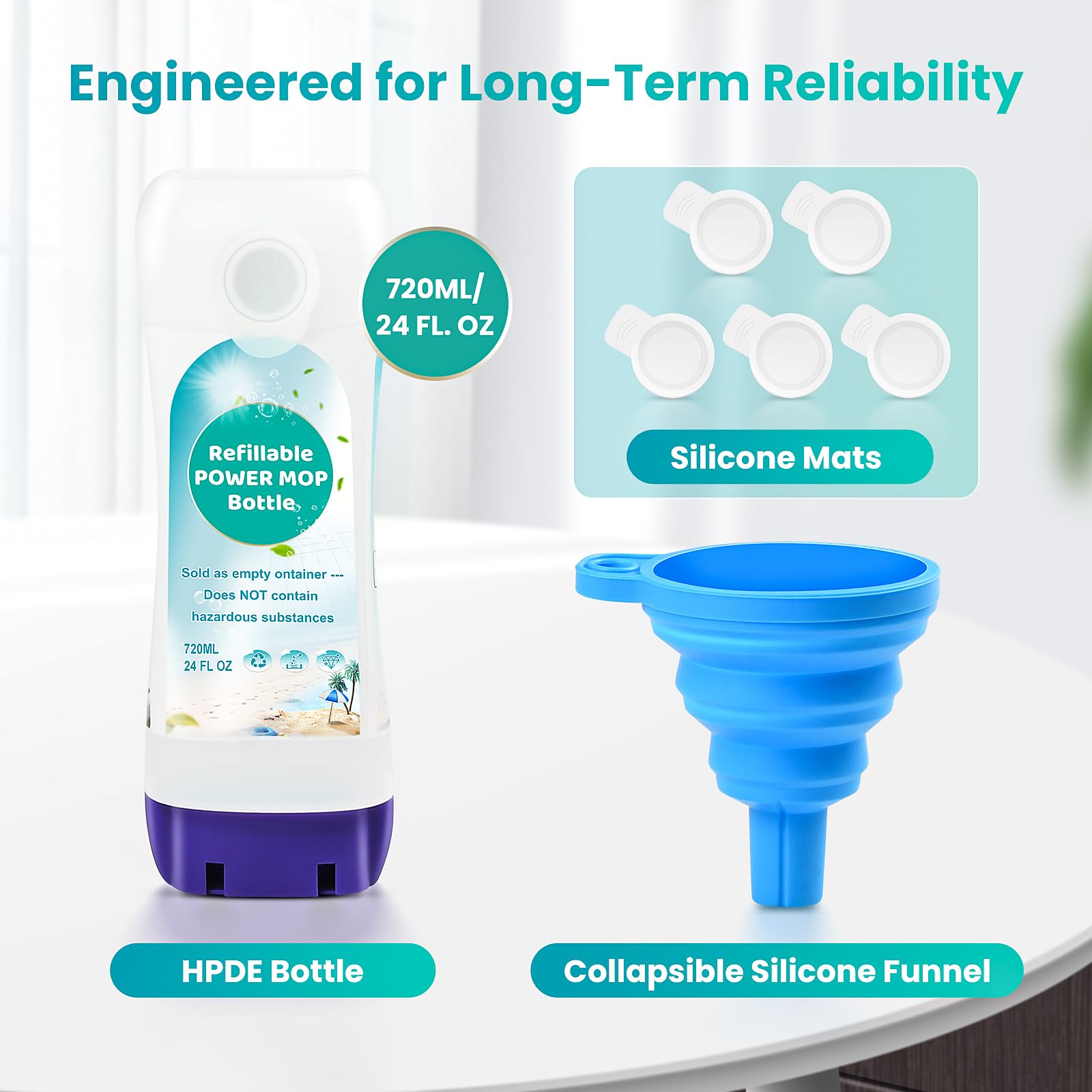 Refillable Bottle for Swiffer Power Mop, 720ML / 24 FL.OZ Reusable Solution Container, Leak-Resistant Lock, Use Any Liquid Cleaner