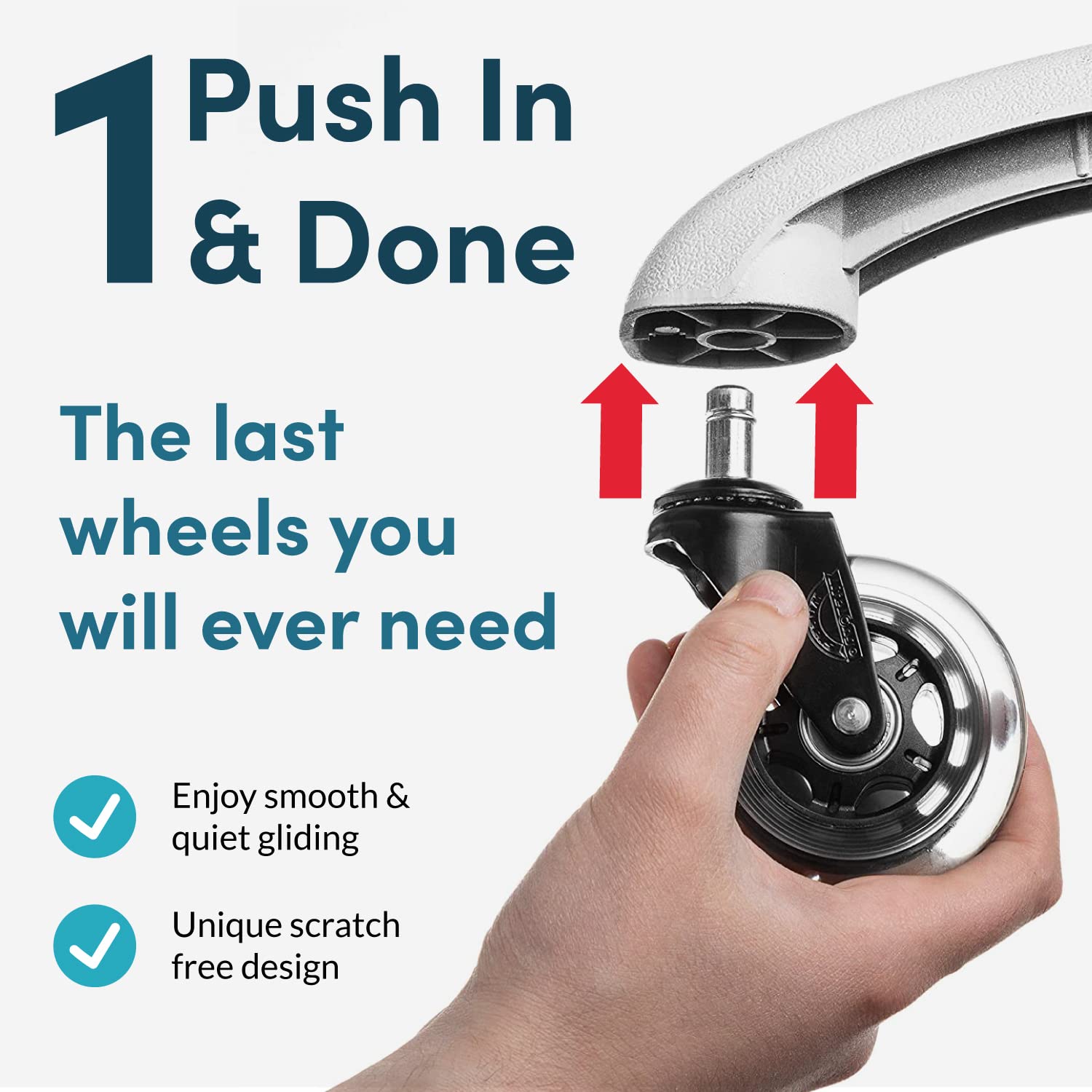 Lifelong Office Chair Wheels Replacement Rubber Chair Casters for Hardwood Floors and Carpet, Set of 5, Heavy Duty Casters for Chairs to Replace Office Chair Mats - Fits 98%