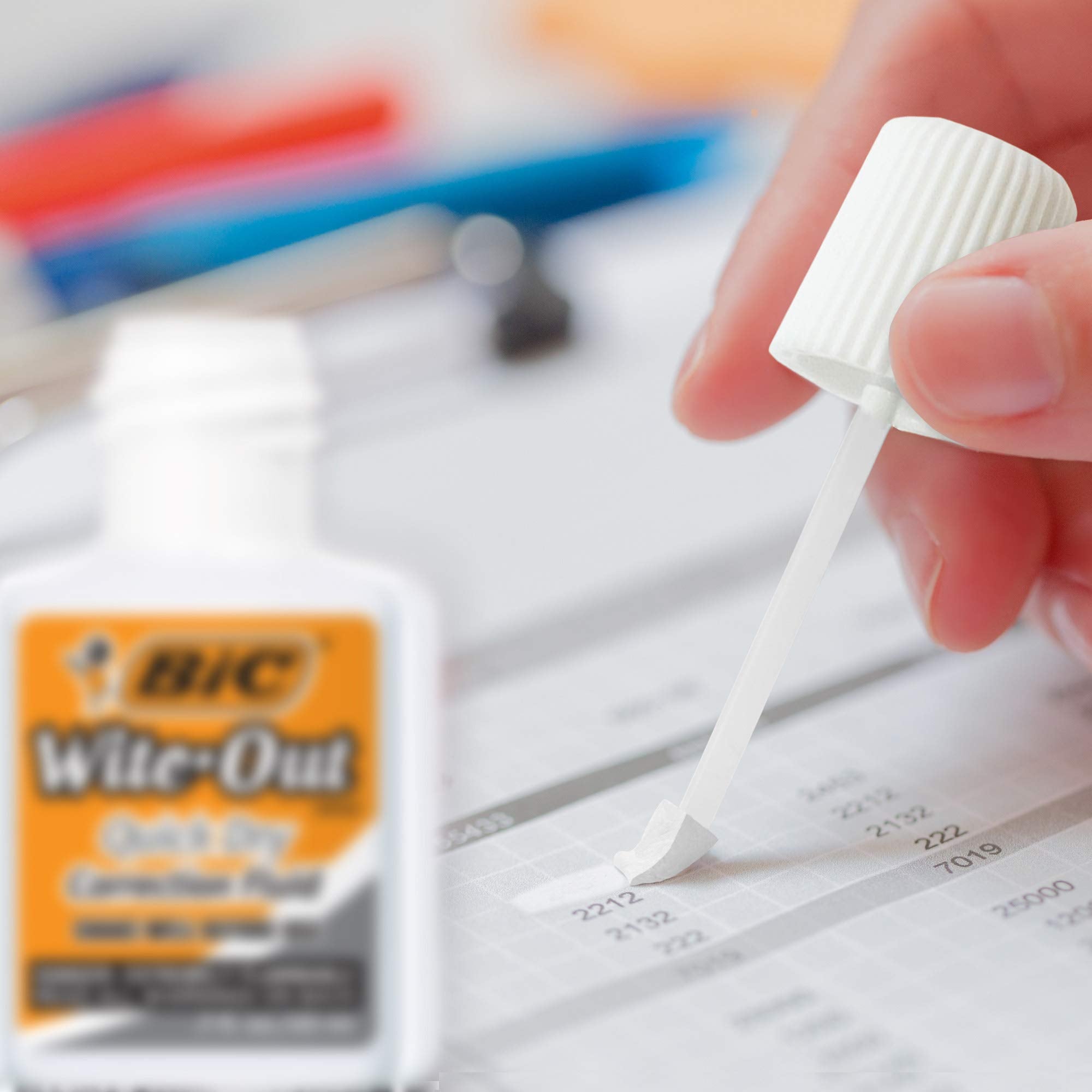 BIC Wite-Out Quick Dry Correction Fluid with Foam Brush for Precise Application, 12-Count in White