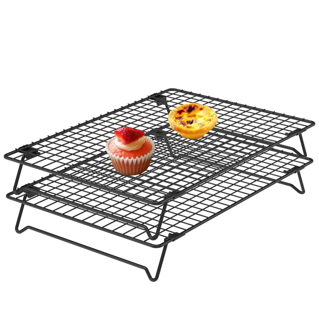 2 Pcs Cooling Rack for Baking and Cooking 13.4x9.4 inch , Carbon Steel Stackable Cookie Cooling Rack with Collapsible Legs , for Grilling, Wire rack for baking sheet Baked Goods Cake Cookie gadgets