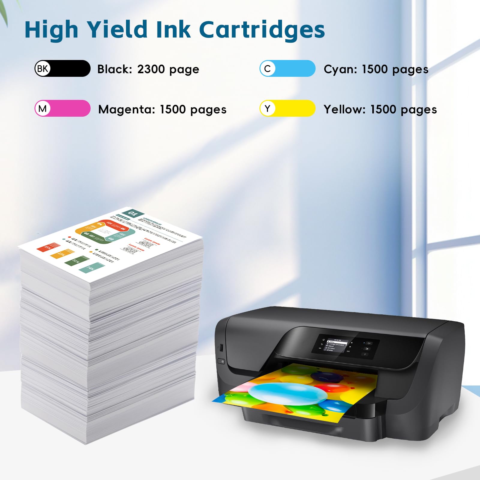 950XL 951XL Printer Ink Cartridges for HP Printers 8600 8100 8625 251dw 271DW 276DW Series, 951 XL 950 XL High Pages Yield 4-Pack (Black| Cyan| Magenta| Yellow)