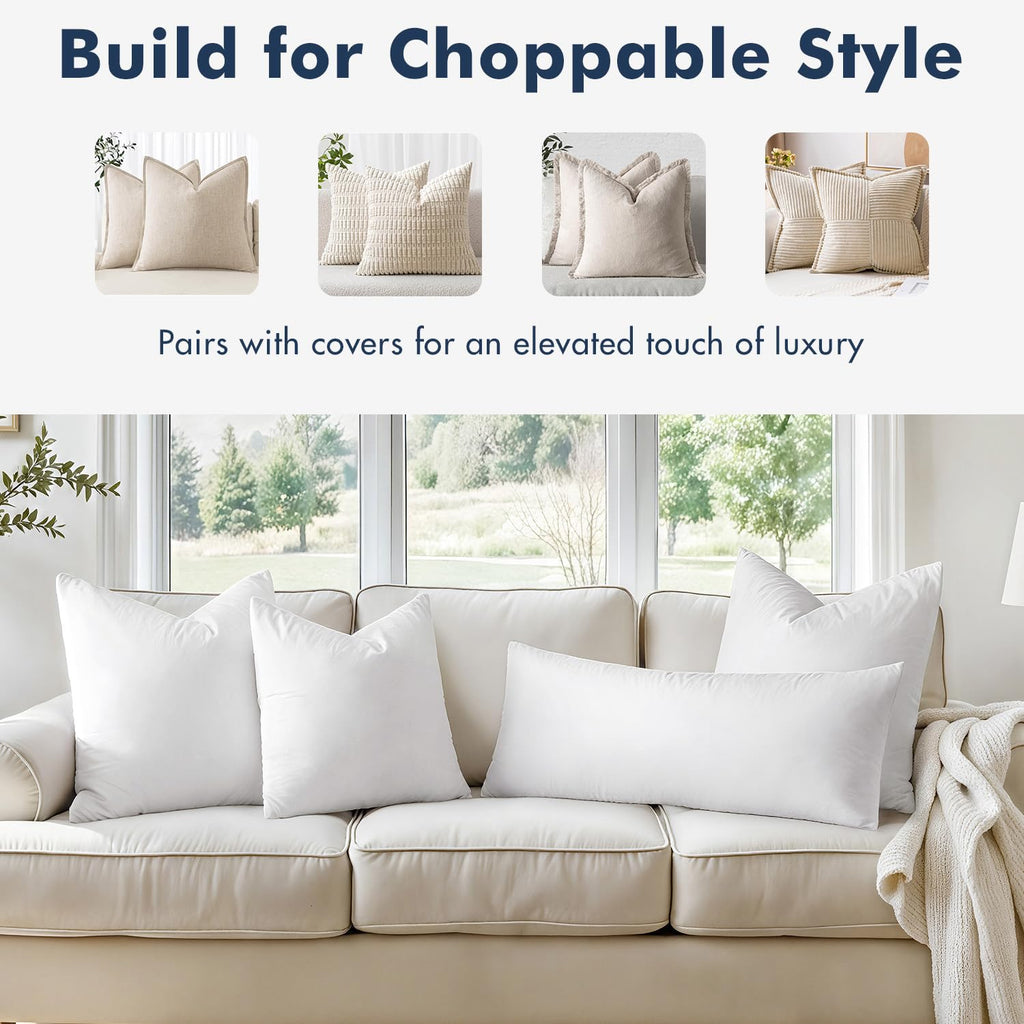 MIULEE 18x18 Pillow Inserts, Pack of 2 Feather Throw Pillow Inserts, Decorative Fluffy Cotton Fabric for Living Room Sofa Bed