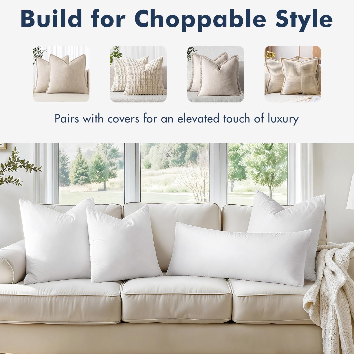 MIULEE 18x18 Pillow Inserts, Pack of 2 Feather Throw Pillow Inserts, Decorative Fluffy Cotton Fabric for Living Room Sofa Bed