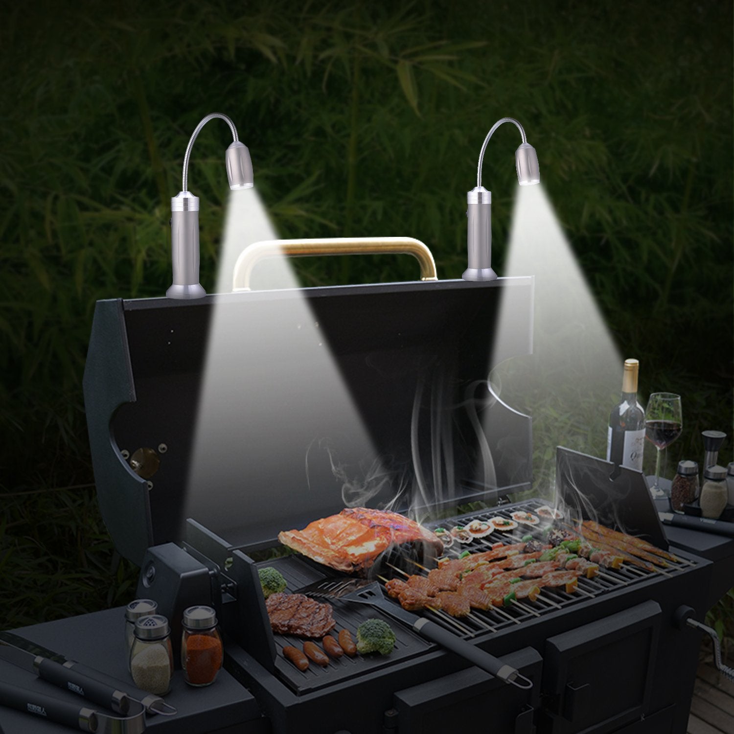 IMAGE Magnetic Ultra-Bright Barbecue Grill Light with Super Bright LED Lights, Magnetic Base Flexible Gooseneck BBQ Light for Grilling,Adjustable Any Gas,Charcoal,Electric Grill White-1 Pair