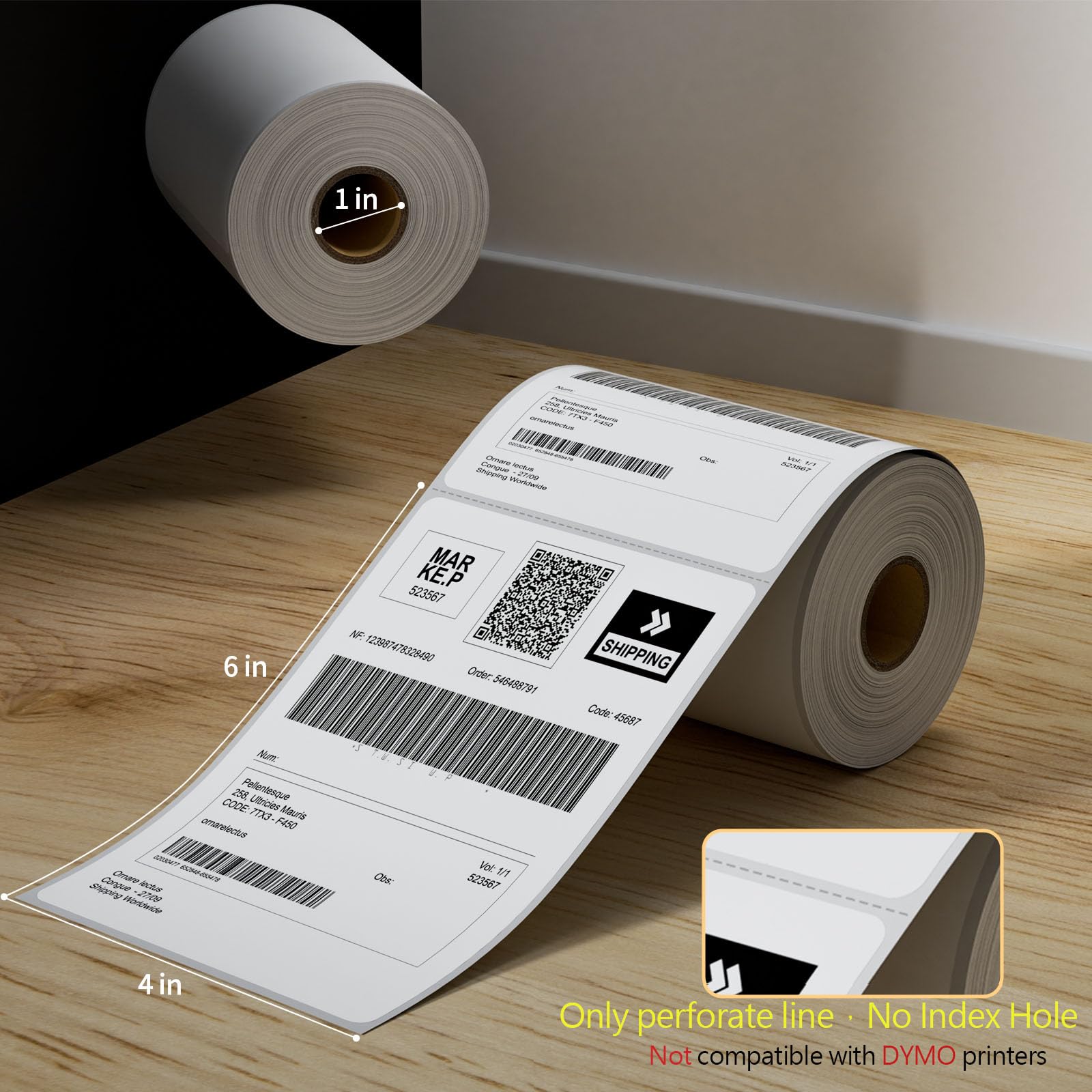 6 Rolls 4" x 6" Direct Thermal Printer Label, 250 Labels/Roll, Total 1500 Thermal Shipping Labels, Strong Adhesive, Commercial Grade, Perforated, Compatible with Most Thermal Printers (NOT for DYMO)