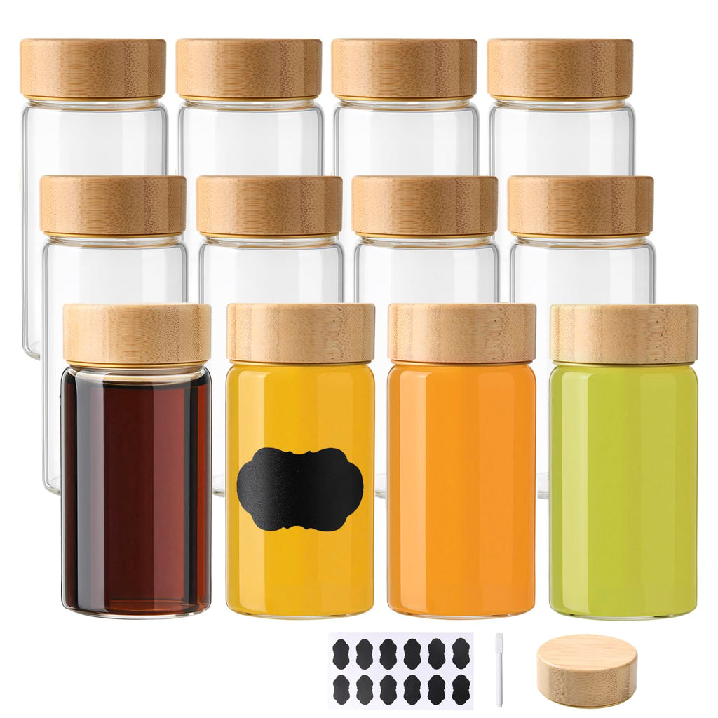 BPFY 12Pack 120ml Small Ginger Shots Bottles, Reusable Glass Wellness Shot Bottles with Lids, 4oz Mini Glass Bottle for Juice Shots, Homemade Beverages, Liquid