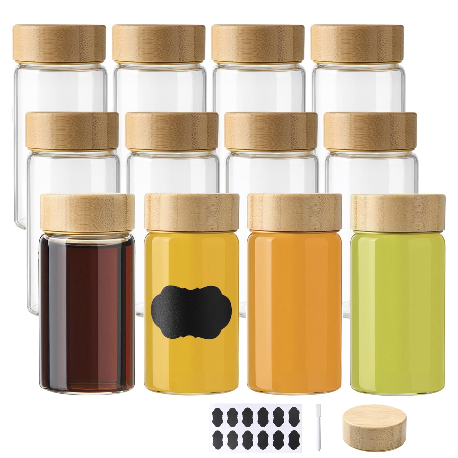 BPFY 12Pack 120ml Small Ginger Shots Bottles, Reusable Glass Wellness Shot Bottles with Lids, 4oz Mini Glass Bottle for Juice Shots, Homemade Beverages, Liquid