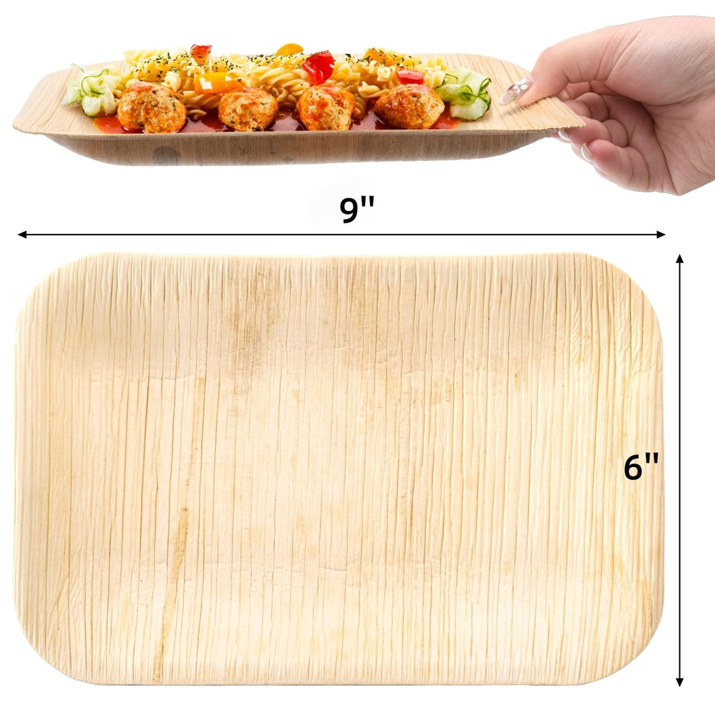 Cididu 35 Pack Palm Leaf Plates Disposable, 6x9 Inch Bamboo Like Plate Rectangle Trays, Mini Charcuterie Board Appetizer Serving Plates for Cheese Dessert Party Wedding BBQ Picnic, Microwave Safe
